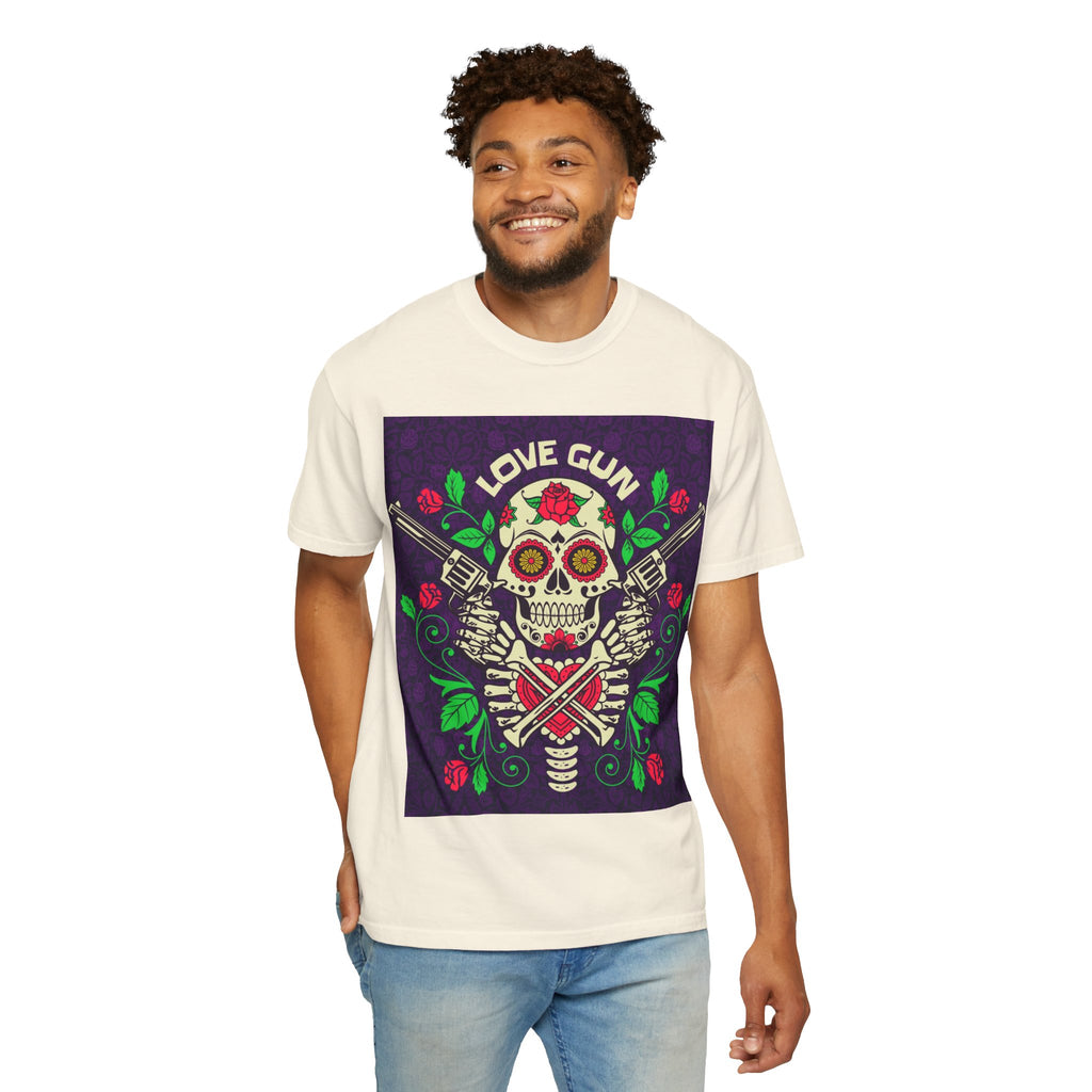 Love Gun Skull T‑Shirt — Day of the Dead Floral Graphic Tee