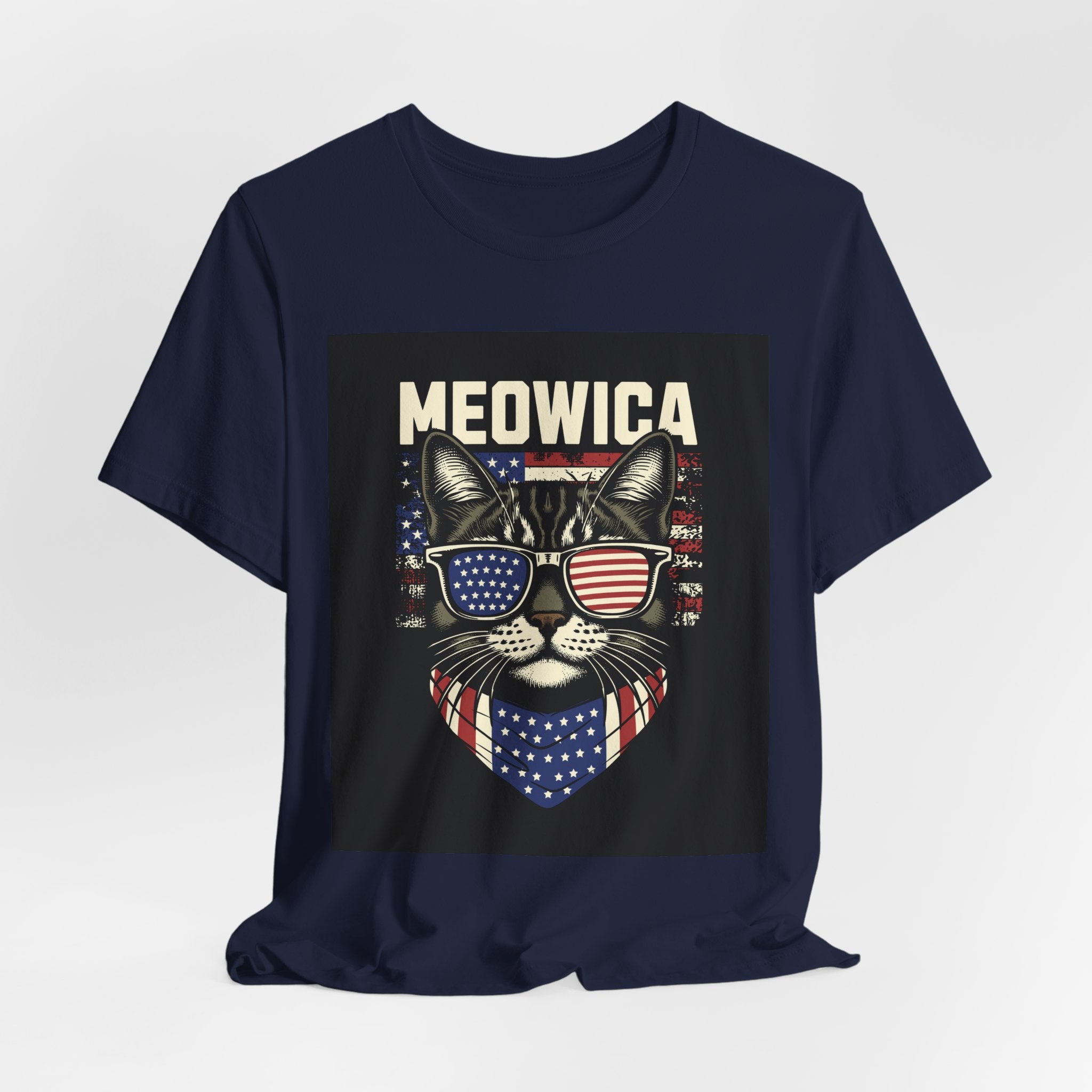 Meowica Cat Tee — Patriotic USA Flag Sunglasses Graphic T-Shirt