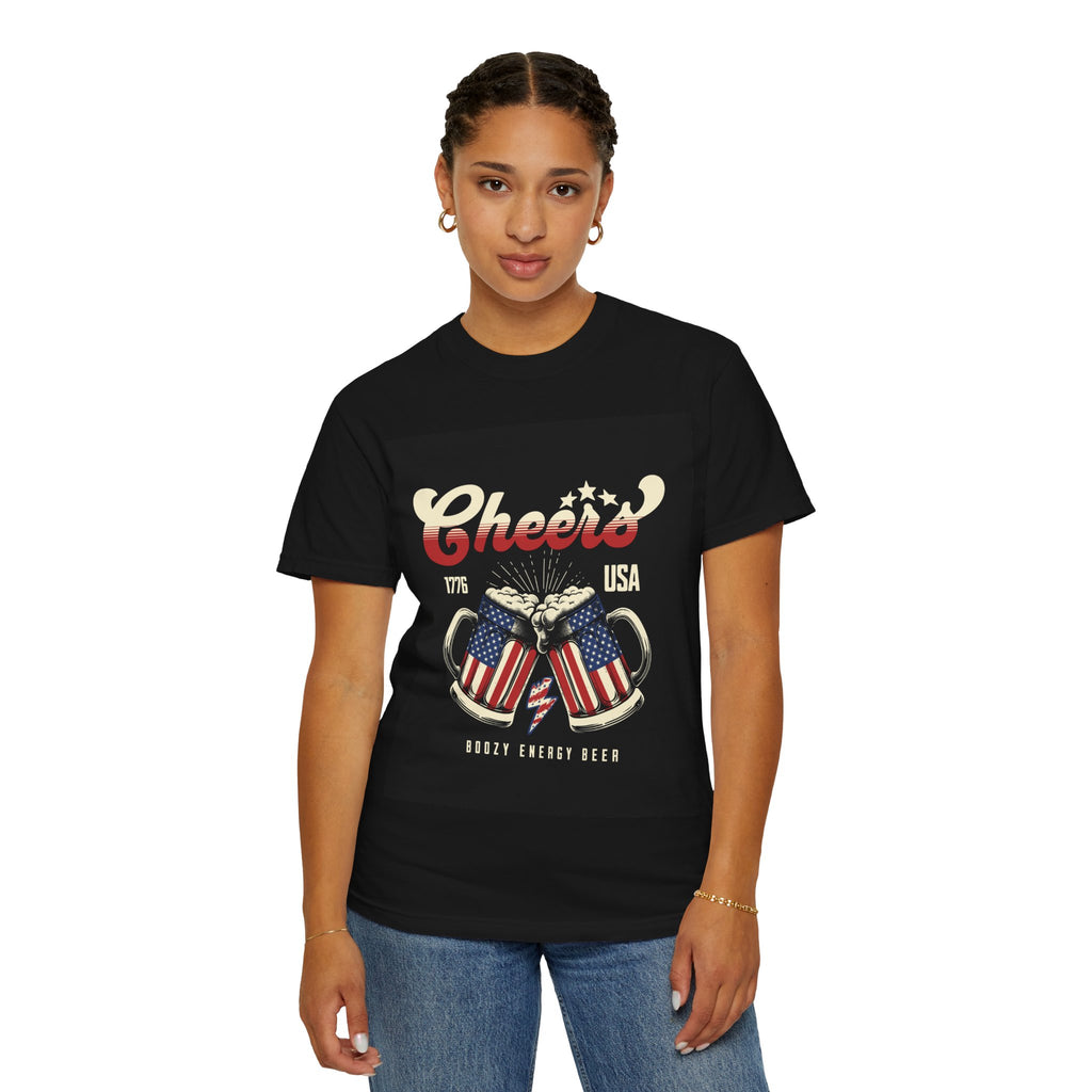 Cheers USA T-Shirt — Patriotic Beer Mugs Graphic Tee (1776)