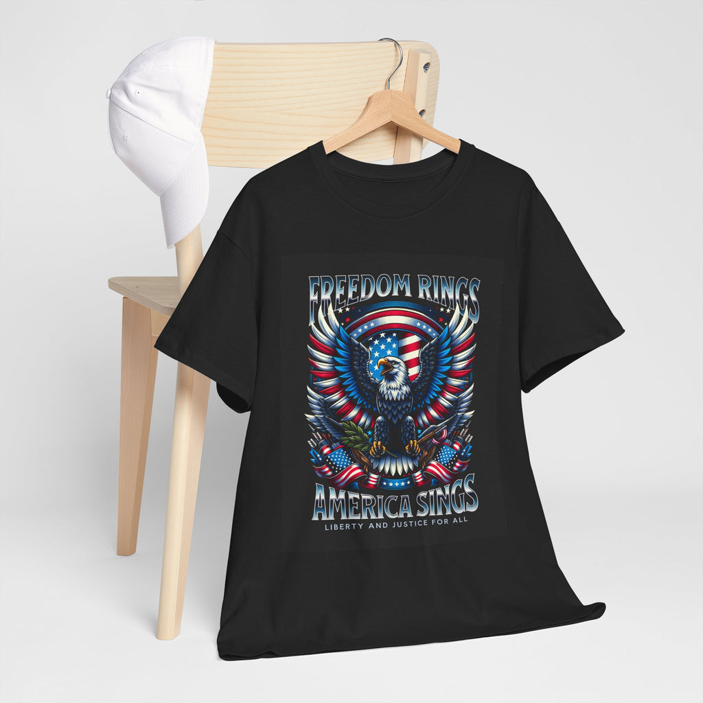 Eagle & American Flag Tee — "Freedom Rings, America Sings" Patriotic T-Shirt