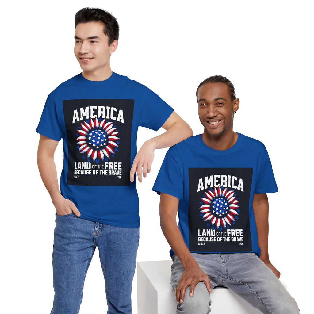 Patriotic America Tee — "Land of the Free Because of the Brave" Cotton T-Shirt