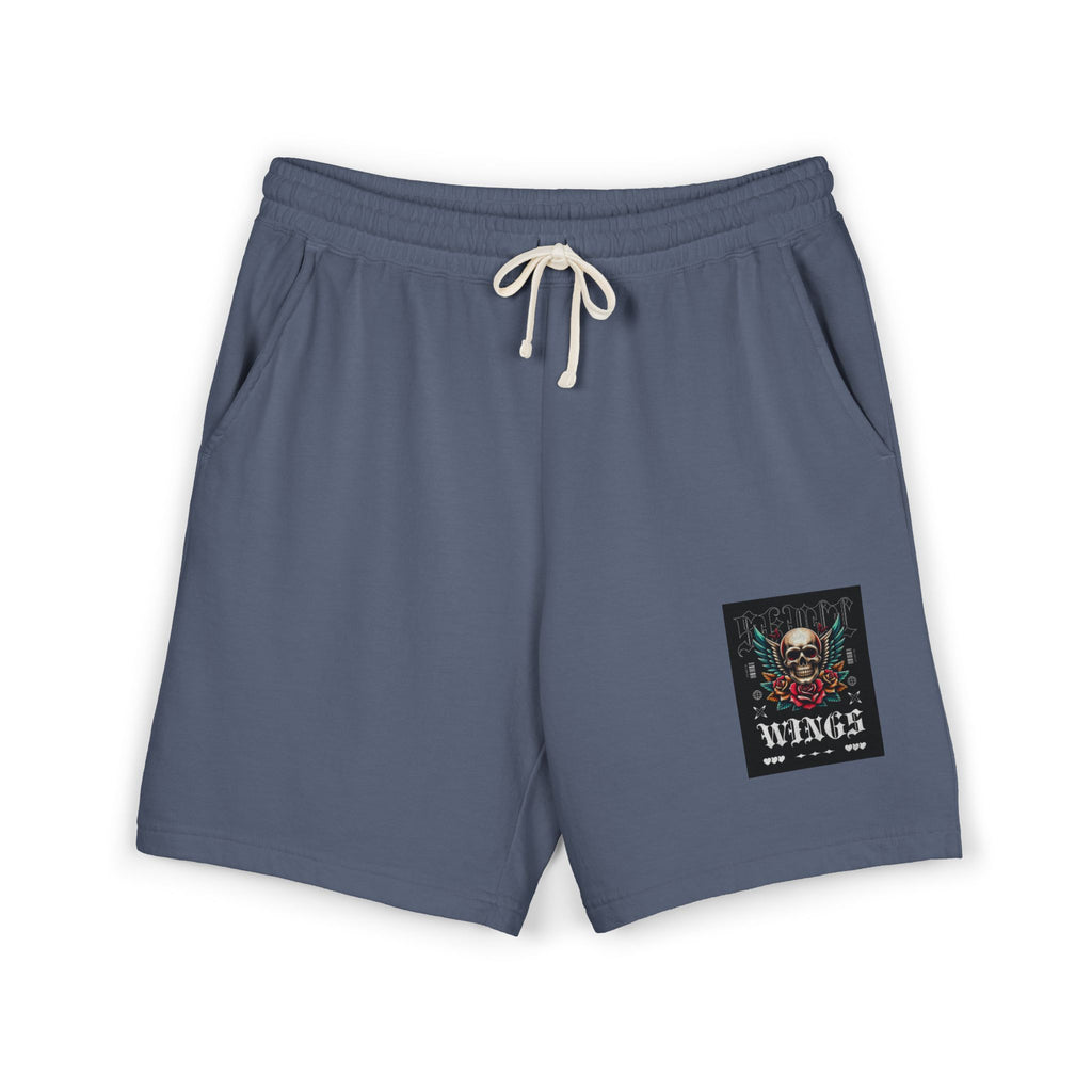Skull & Wings Fleece Sweat Shorts — Lightweight Garment-Dyed Lounge Shorts