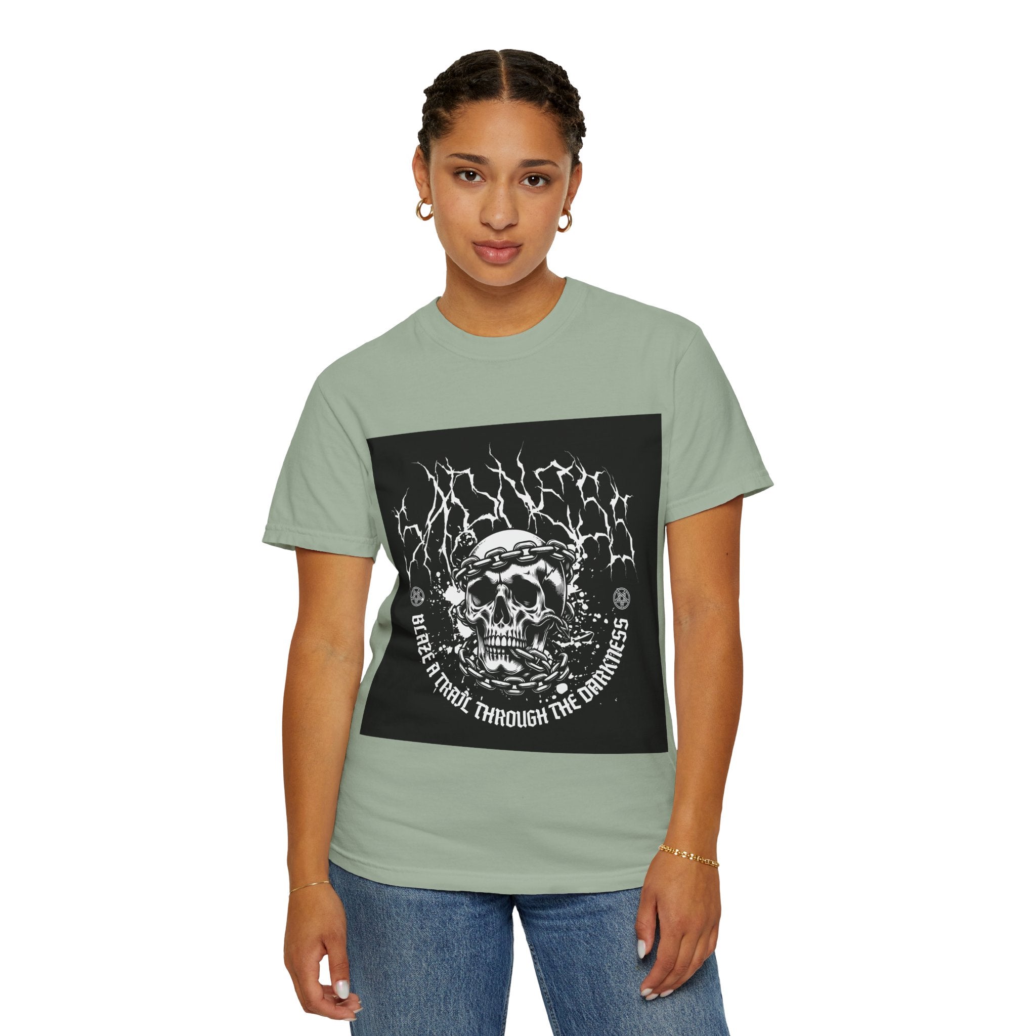 Graphic T-Shirt — 'Break a Path Through the Darkness' Skull Lightning Design
