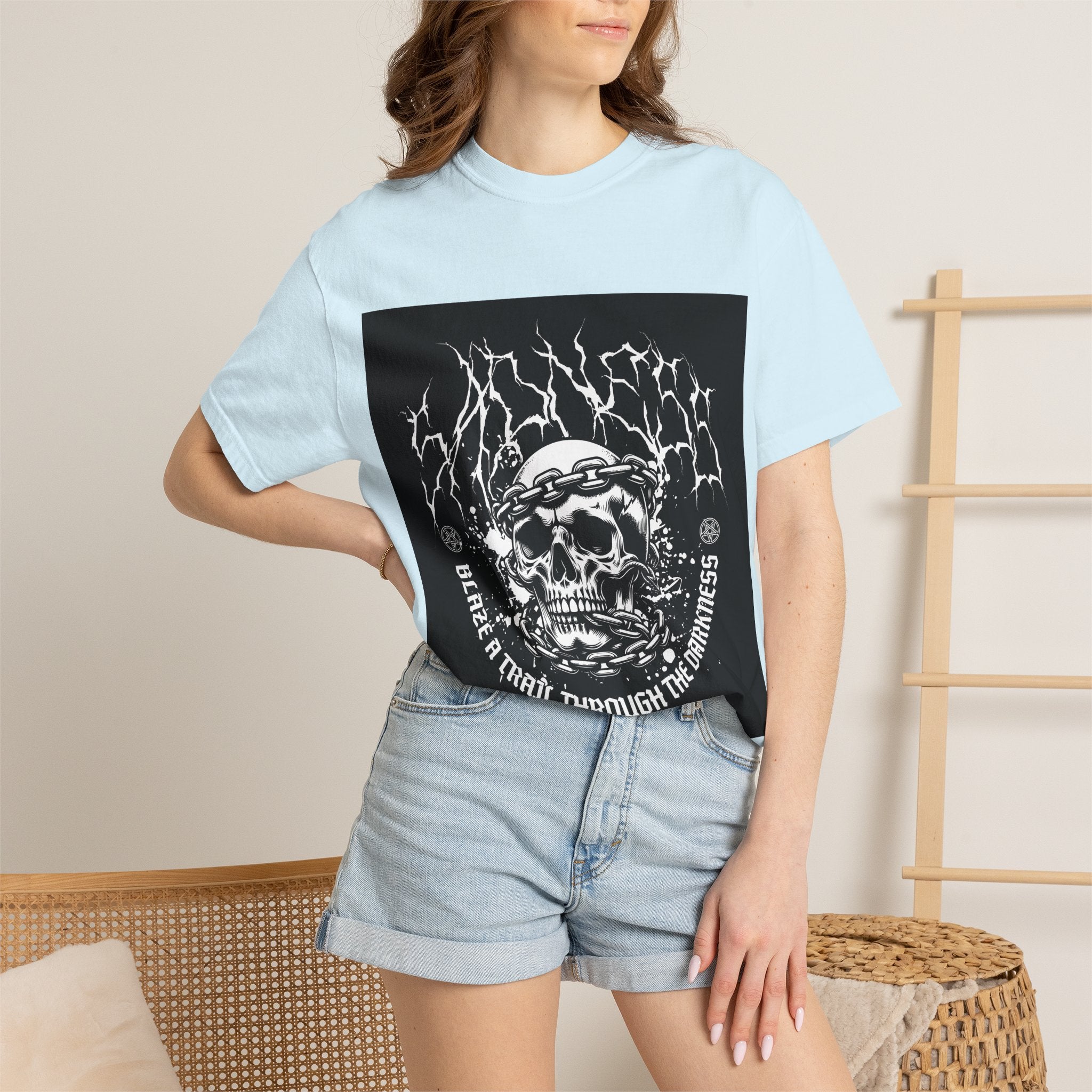 Graphic T-Shirt — 'Break a Path Through the Darkness' Skull Lightning Design