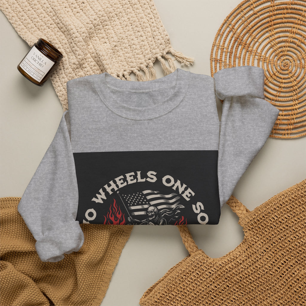 Motorcycle Crewneck Sweatshirt - "Two Wheels One Soul" Vintage Bike Graphic