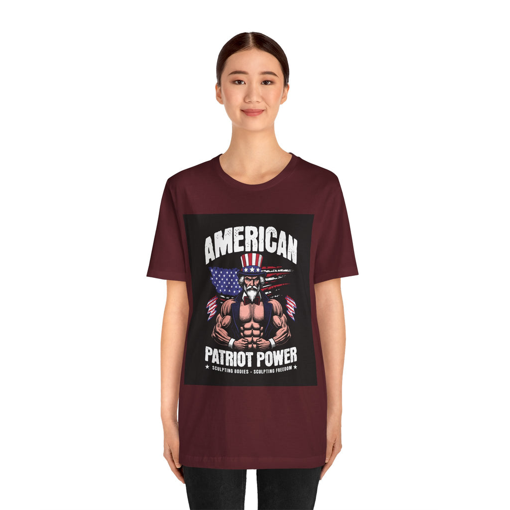 Patriot Power T-Shirt — American Flag Uncle Sam Muscle Graphic Tee