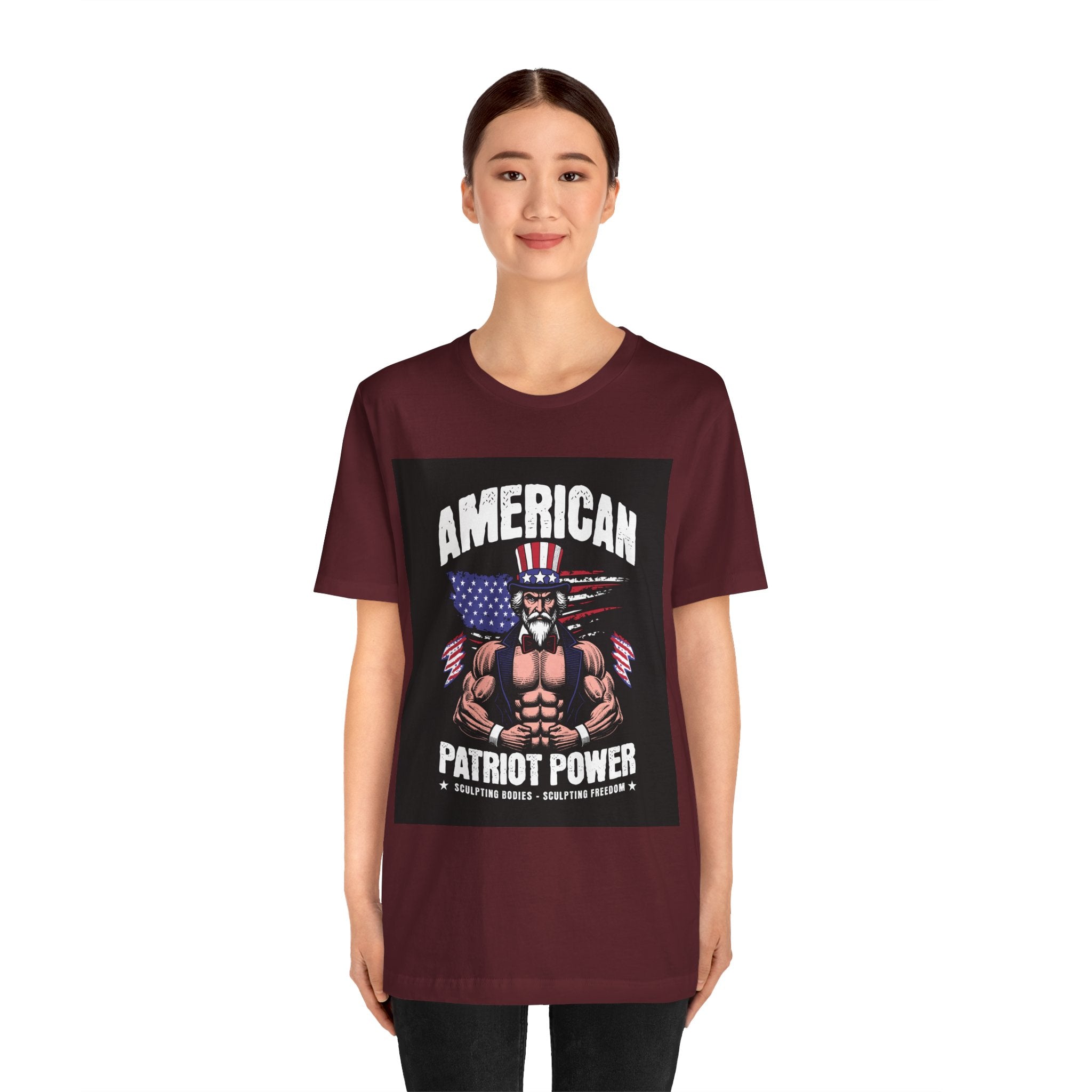 Patriot Power T-Shirt — American Flag Uncle Sam Muscle Graphic Tee
