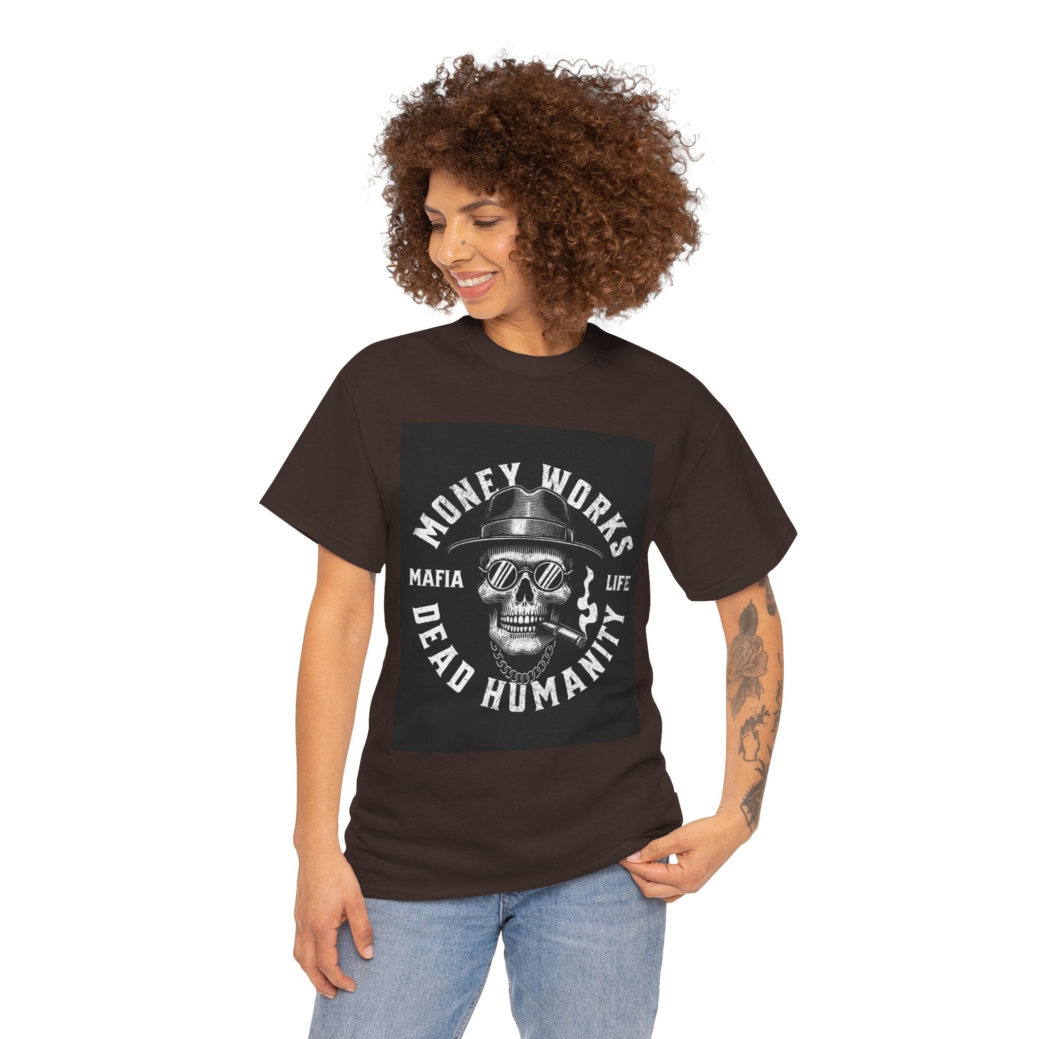 Money Works Dead Humanity Skull Tee