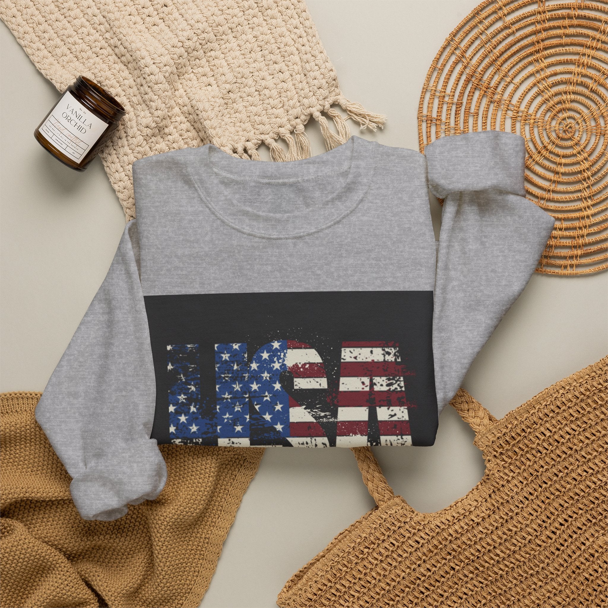 Made in America Flag Crewneck Sweatshirt — USA Vintage Patriotic Pullover