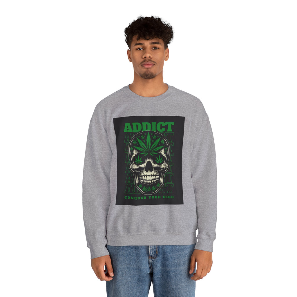 Skull & Cannabis 'Addict' Crewneck Sweatshirt — Conquer Your High Graphic Sweatshirt