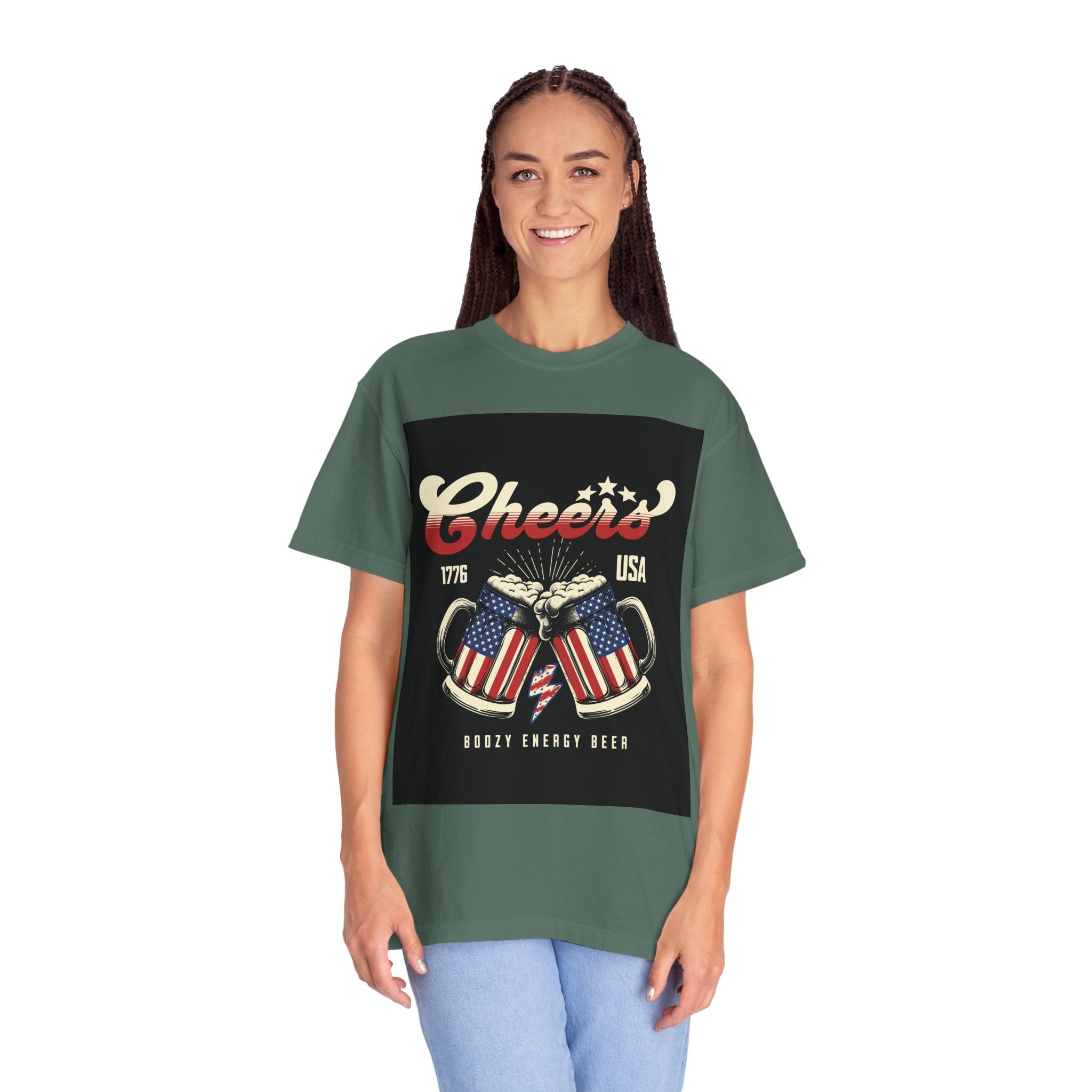 Cheers USA T-Shirt — Patriotic Beer Mugs Graphic Tee (1776)