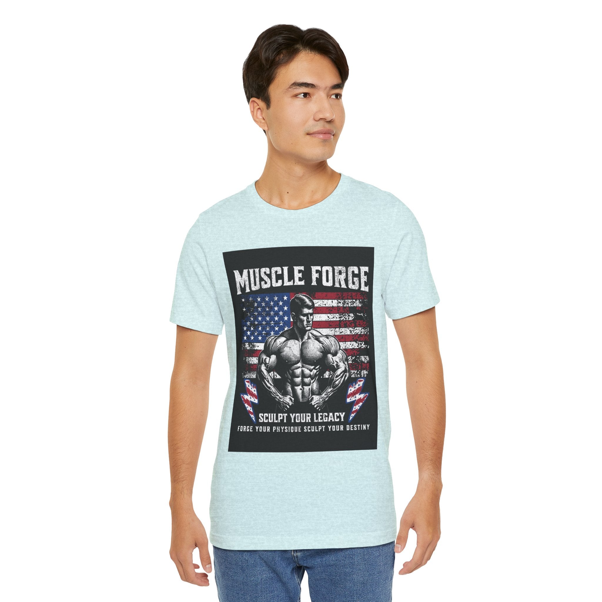 Muscle Forge American Flag Gym Tee — "Sculpt Your Legacy" Fitness T-Shirt