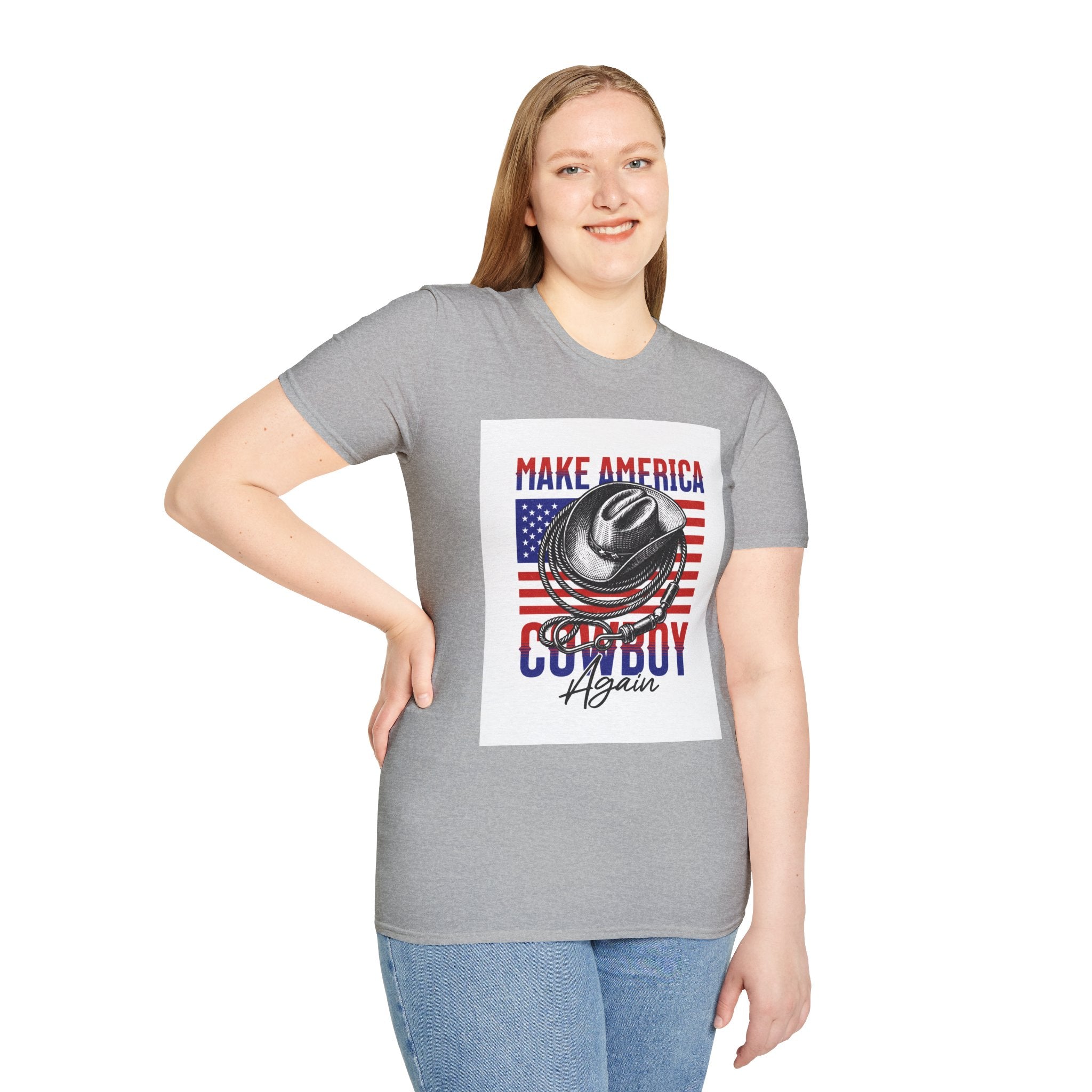 Make America Cowboy Again T-Shirt — Patriotic Western Flag Tee