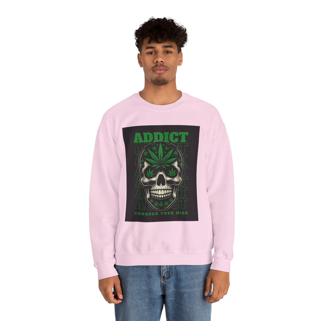 Skull & Cannabis 'Addict' Crewneck Sweatshirt — Conquer Your High Graphic Sweatshirt