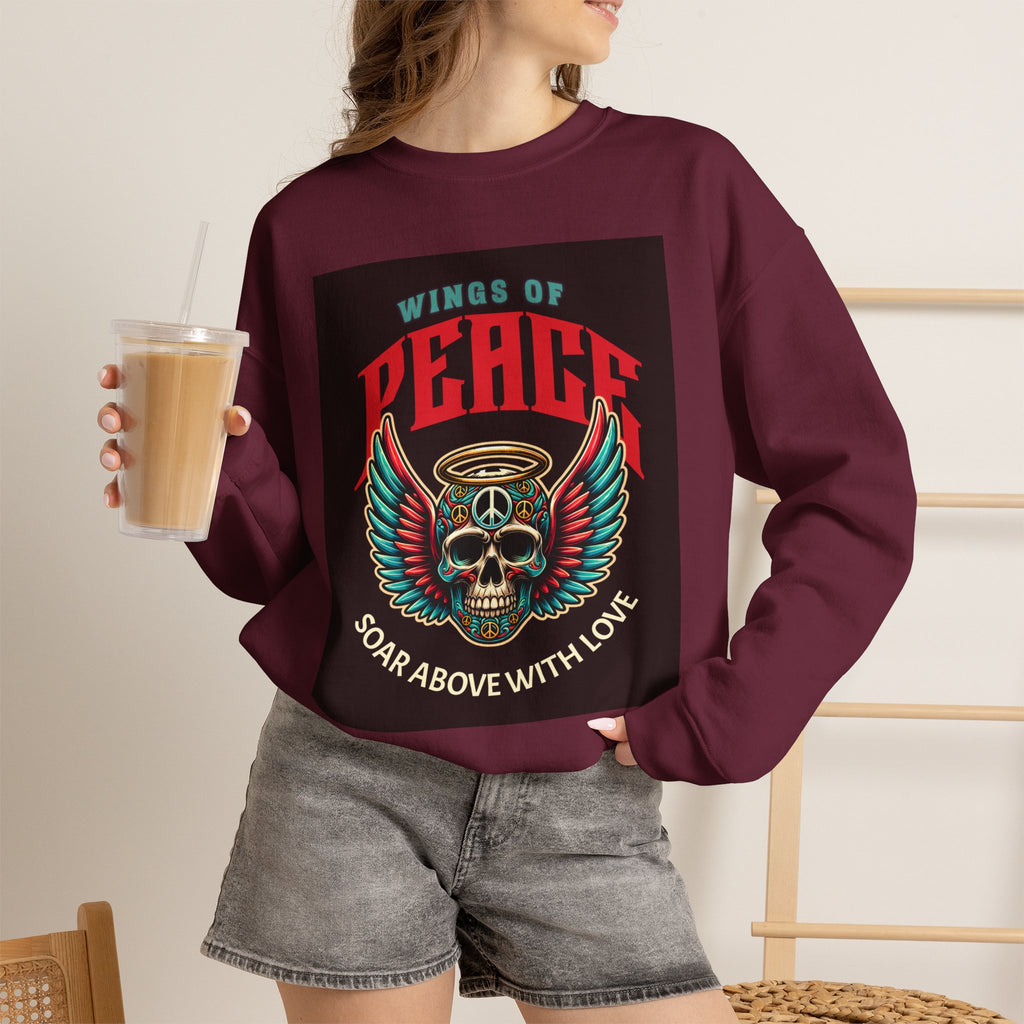 Wings of Peace Skull Crewneck Sweatshirt — Soar Above With Love Graphic
