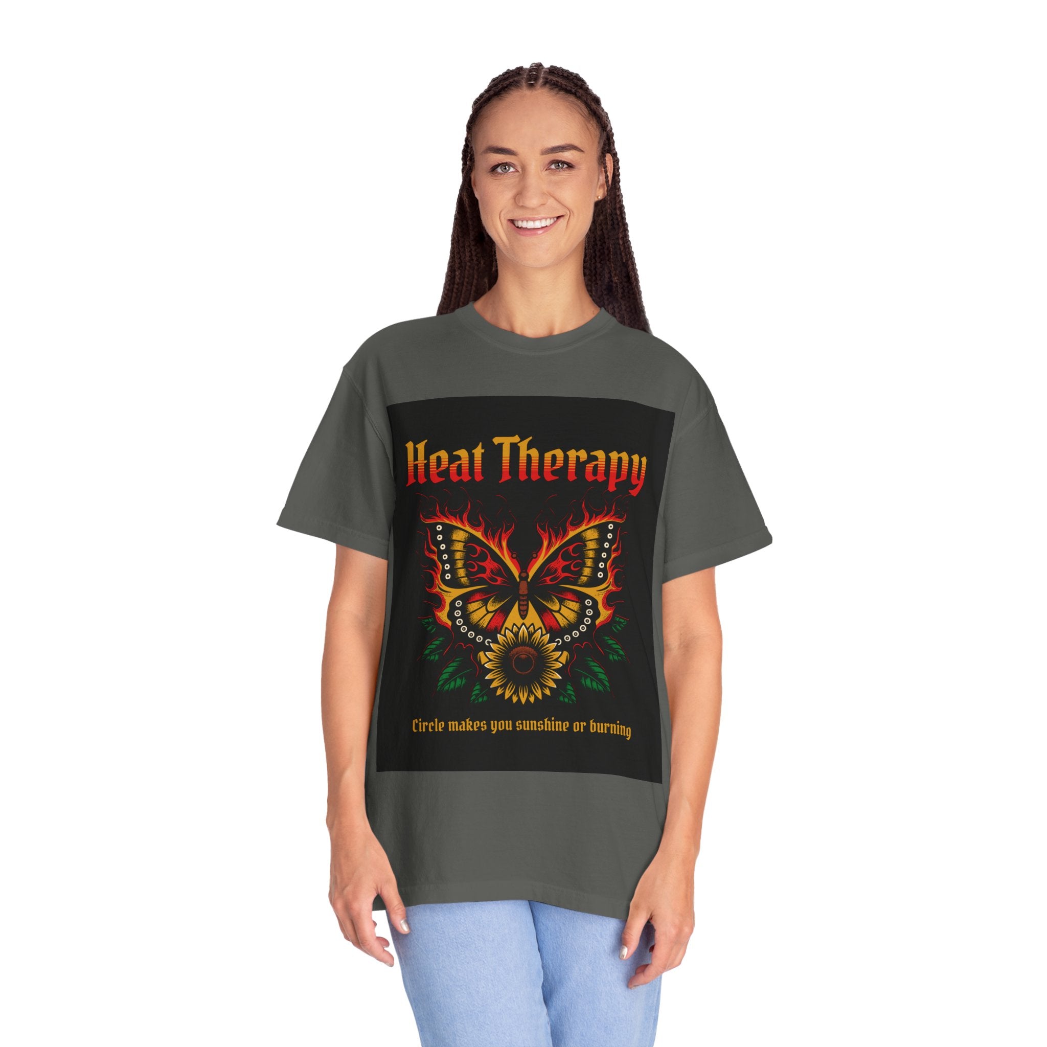 Heat Therapy Butterfly T-Shirt — Retro Floral Sunflower Design