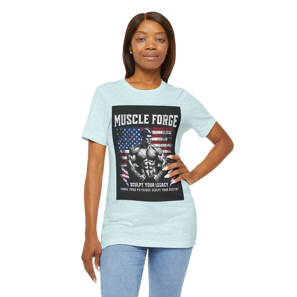 Muscle Forge American Flag Gym Tee — "Sculpt Your Legacy" Fitness T-Shirt
