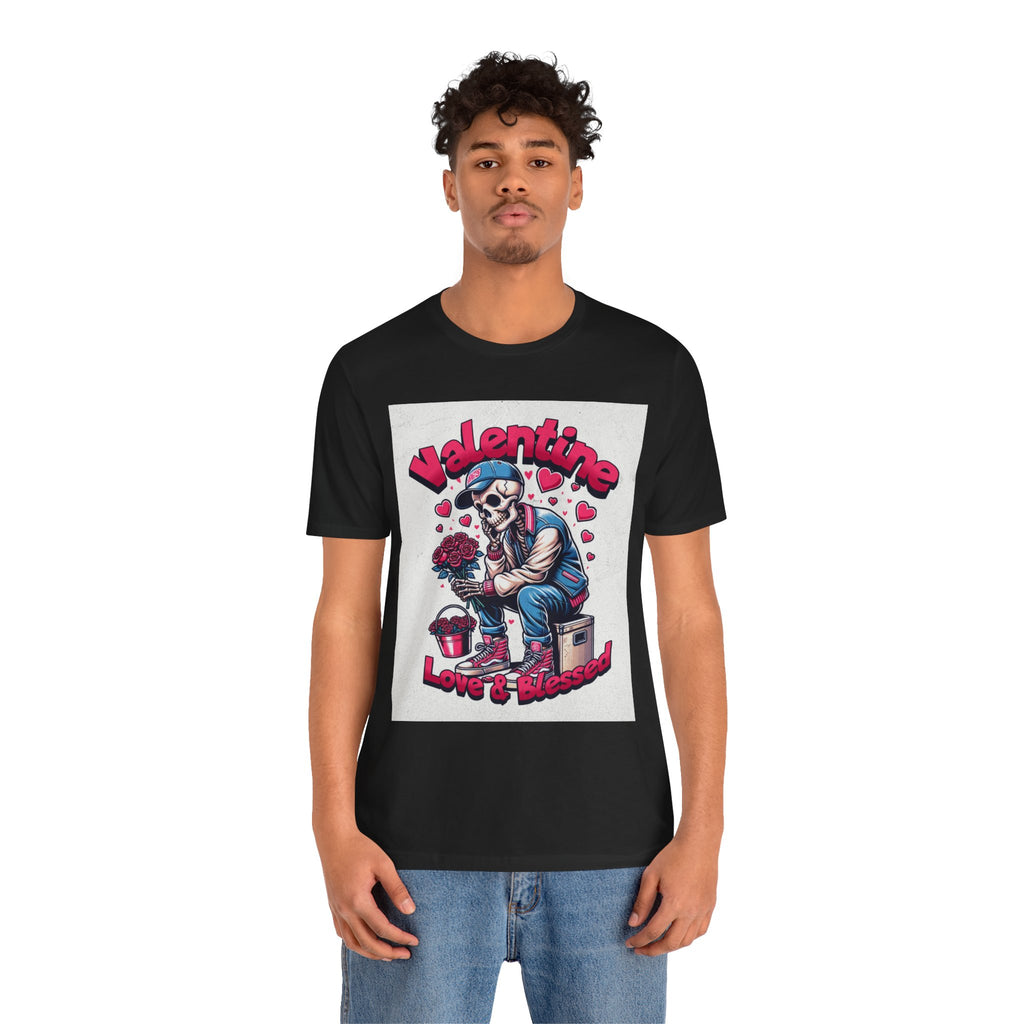Valentine Skull T-Shirt – "Love & Blessed" Gothic Valentine Tee