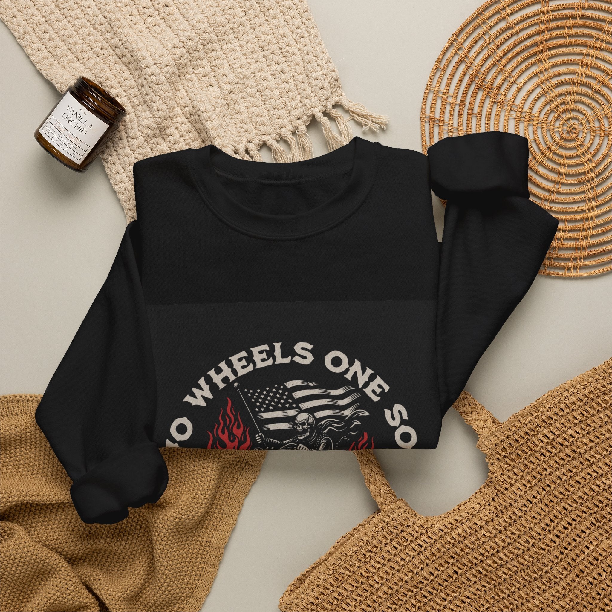 Motorcycle Crewneck Sweatshirt - "Two Wheels One Soul" Vintage Bike Graphic