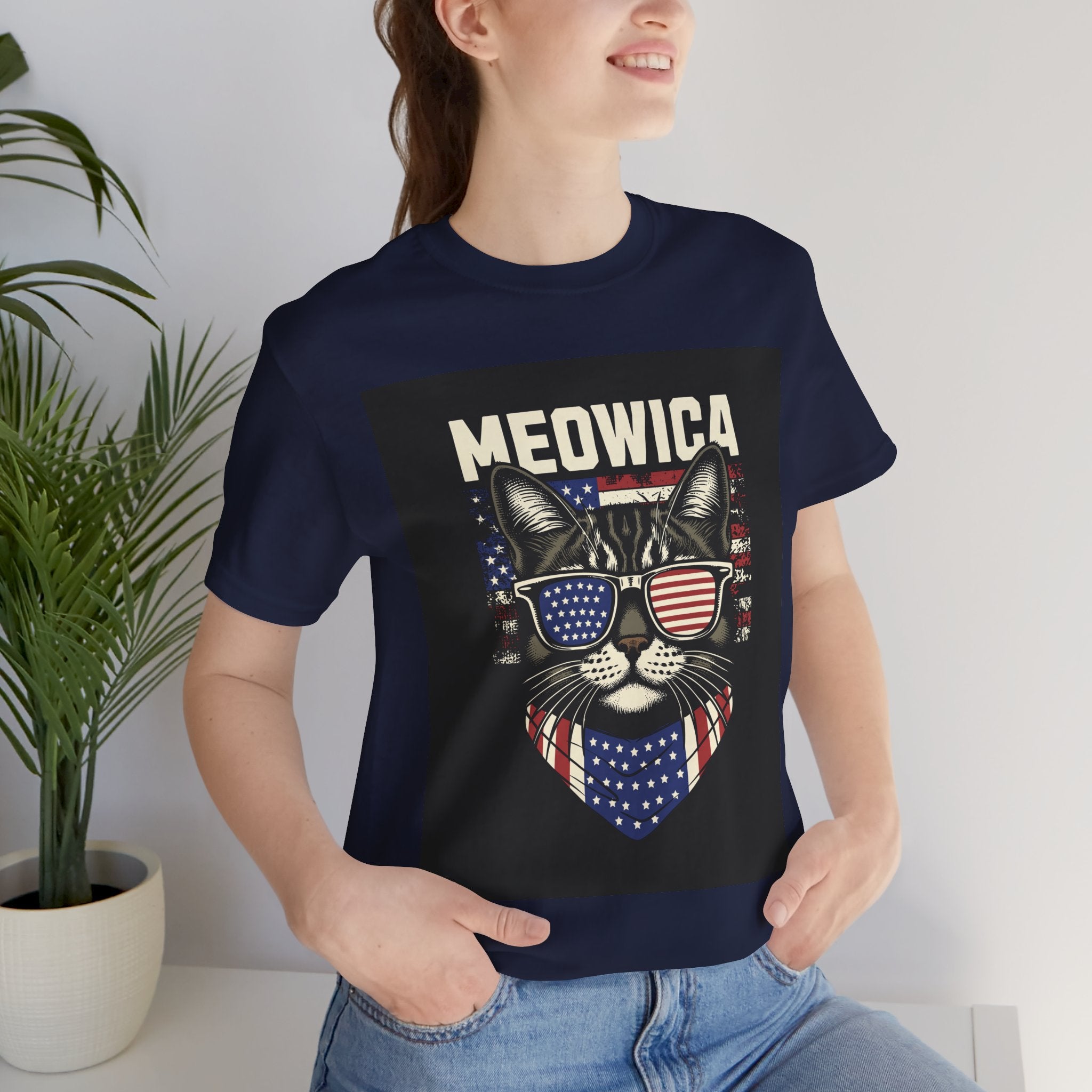 Meowica Cat Tee — Patriotic USA Flag Sunglasses Graphic T-Shirt