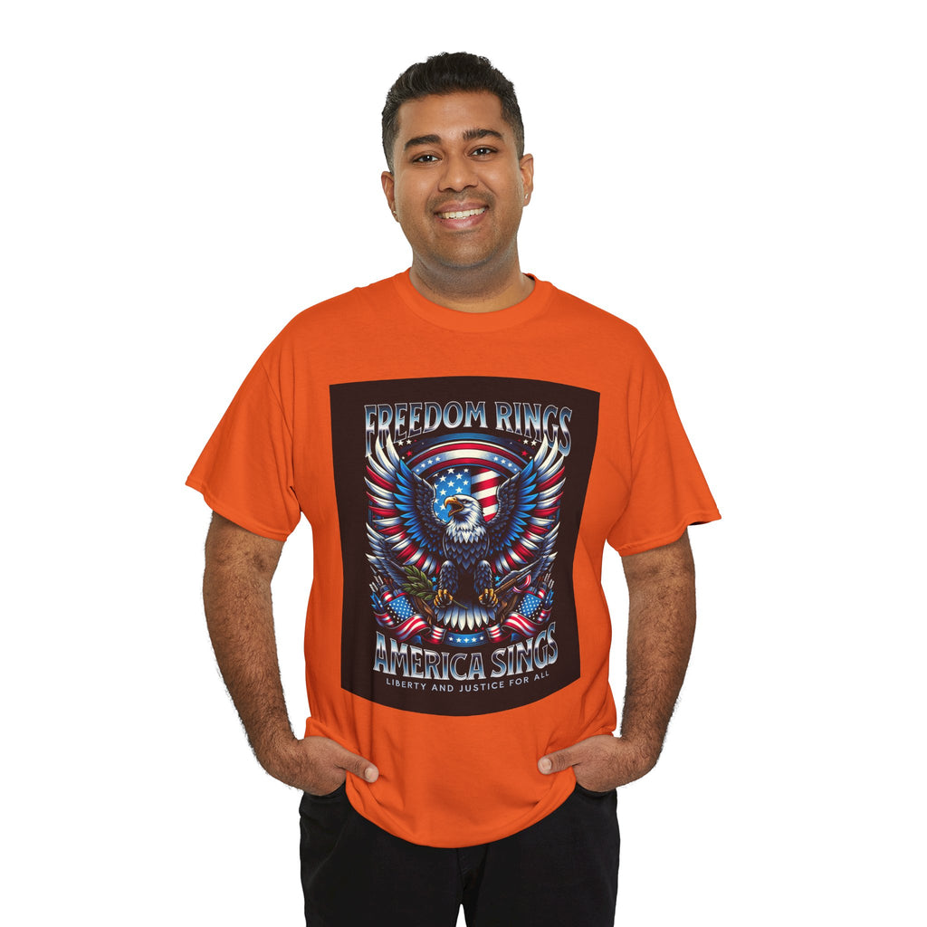 Eagle & American Flag Tee — "Freedom Rings, America Sings" Patriotic T-Shirt