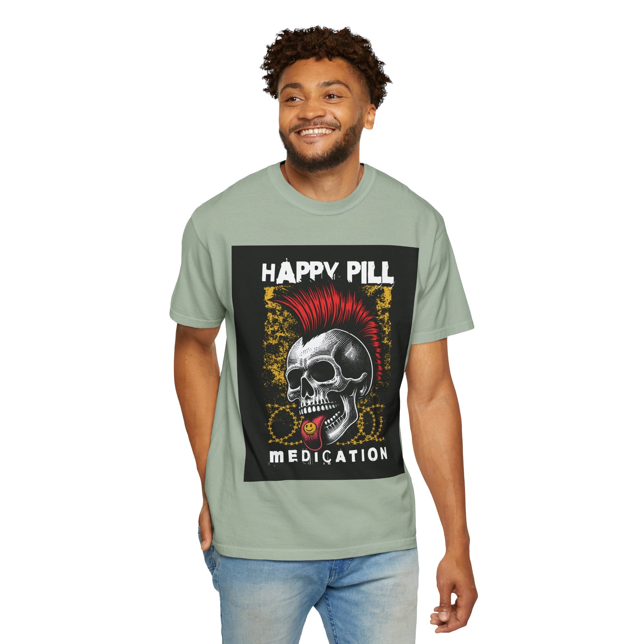 Happy Pill Punk Skull T-Shirt — 'Happy Pill Medication' Graphic Tee