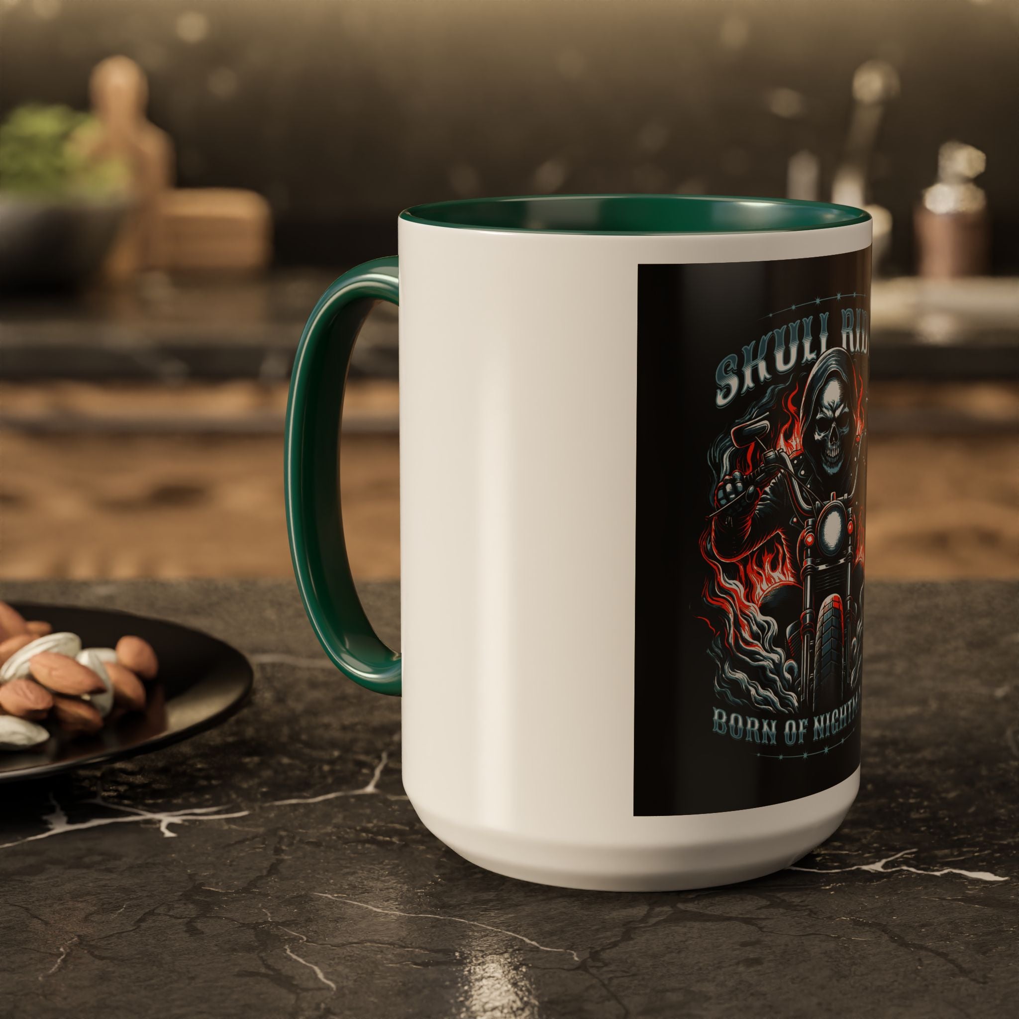 Skull Rider Motorcycle Mug – "Born of Nightmares" Biker Coffee Cup (11oz/15oz)