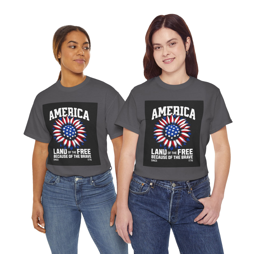 Patriotic America Tee — "Land of the Free Because of the Brave" Cotton T-Shirt