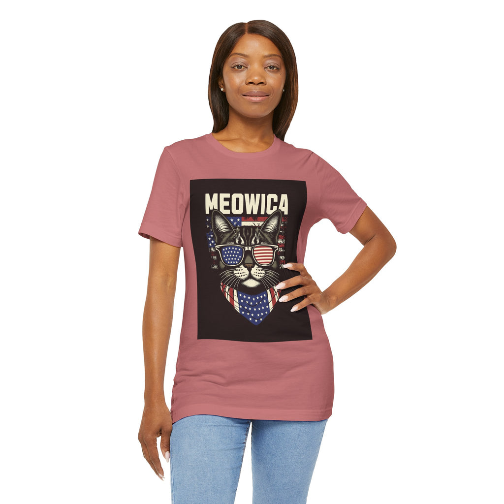 Meowica Cat Tee — Patriotic USA Flag Sunglasses Graphic T-Shirt