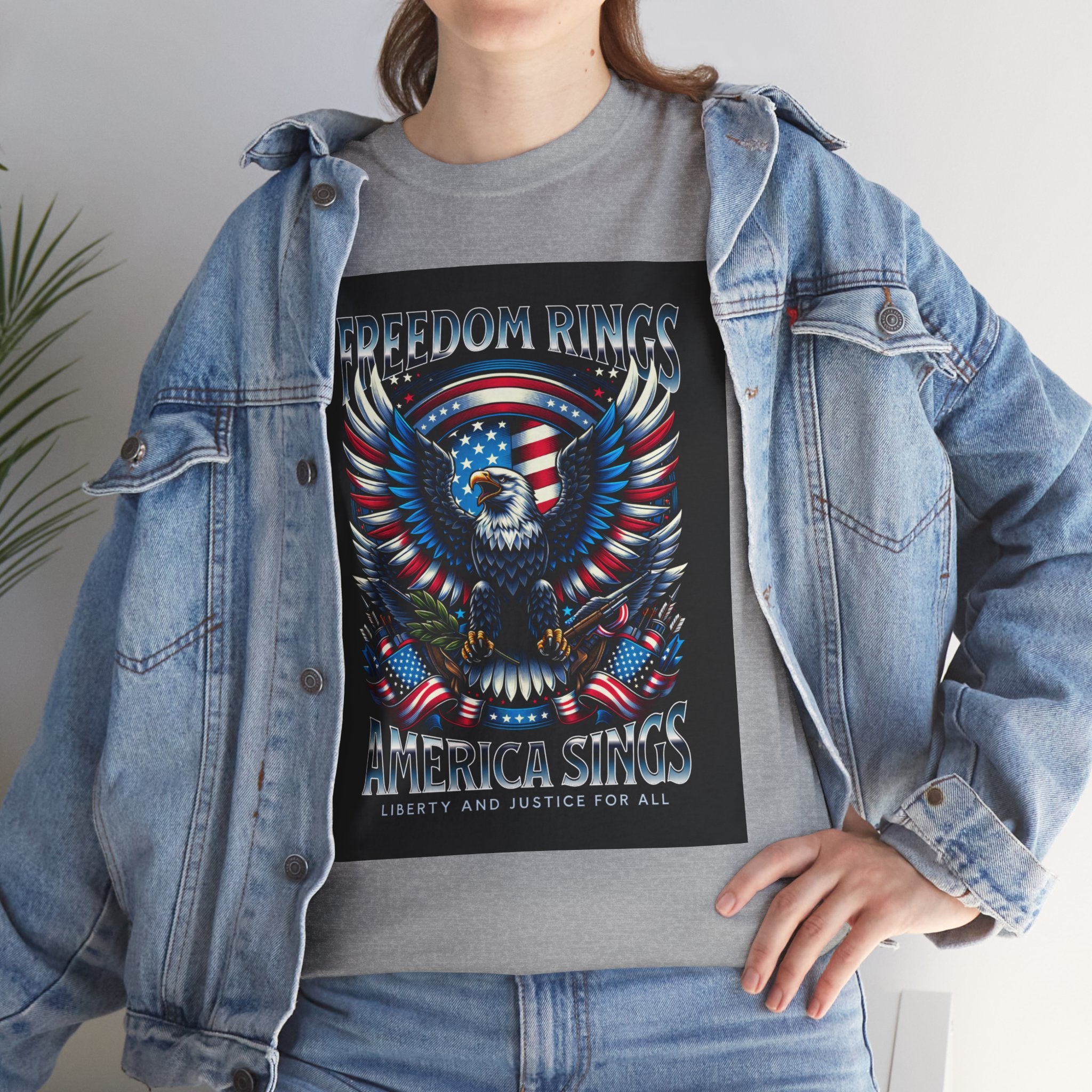 Eagle & American Flag Tee — "Freedom Rings, America Sings" Patriotic T-Shirt