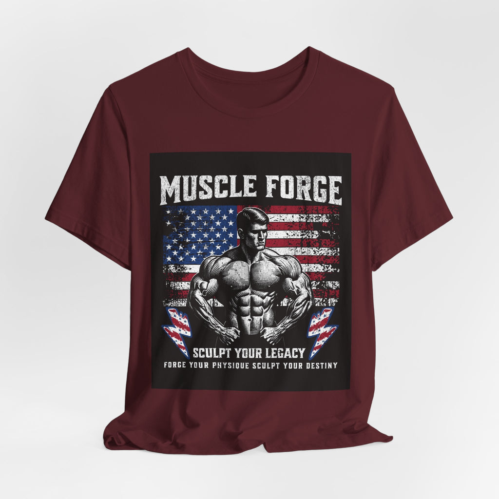 Muscle Forge American Flag Gym Tee — "Sculpt Your Legacy" Fitness T-Shirt