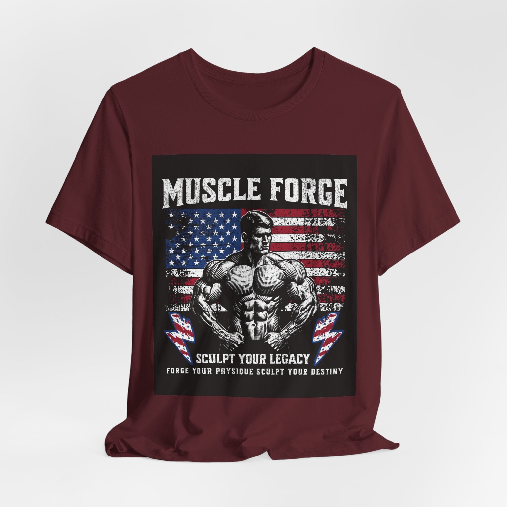 Muscle Forge American Flag Gym Tee — "Sculpt Your Legacy" Fitness T-Shirt