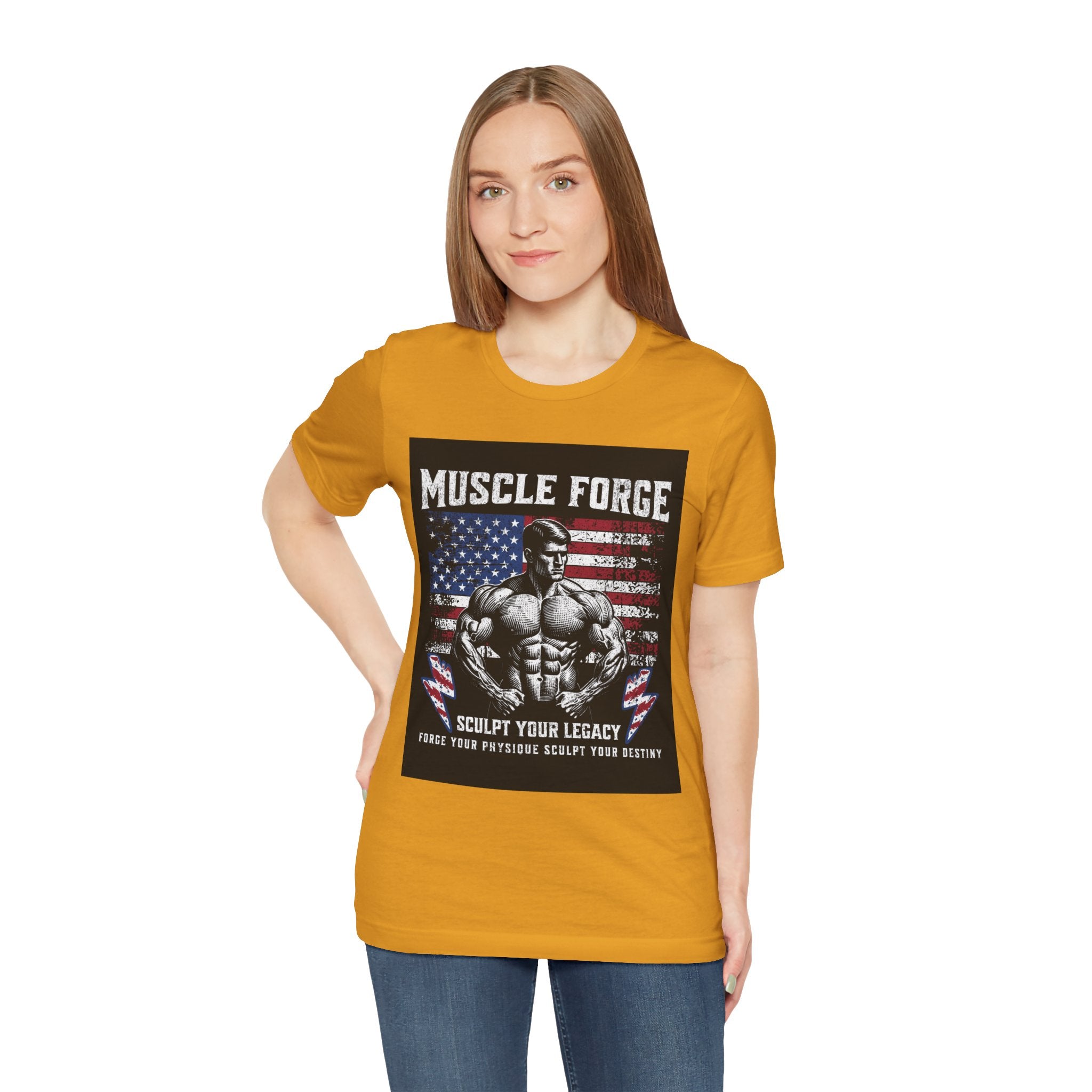 Muscle Forge American Flag Gym Tee — "Sculpt Your Legacy" Fitness T-Shirt