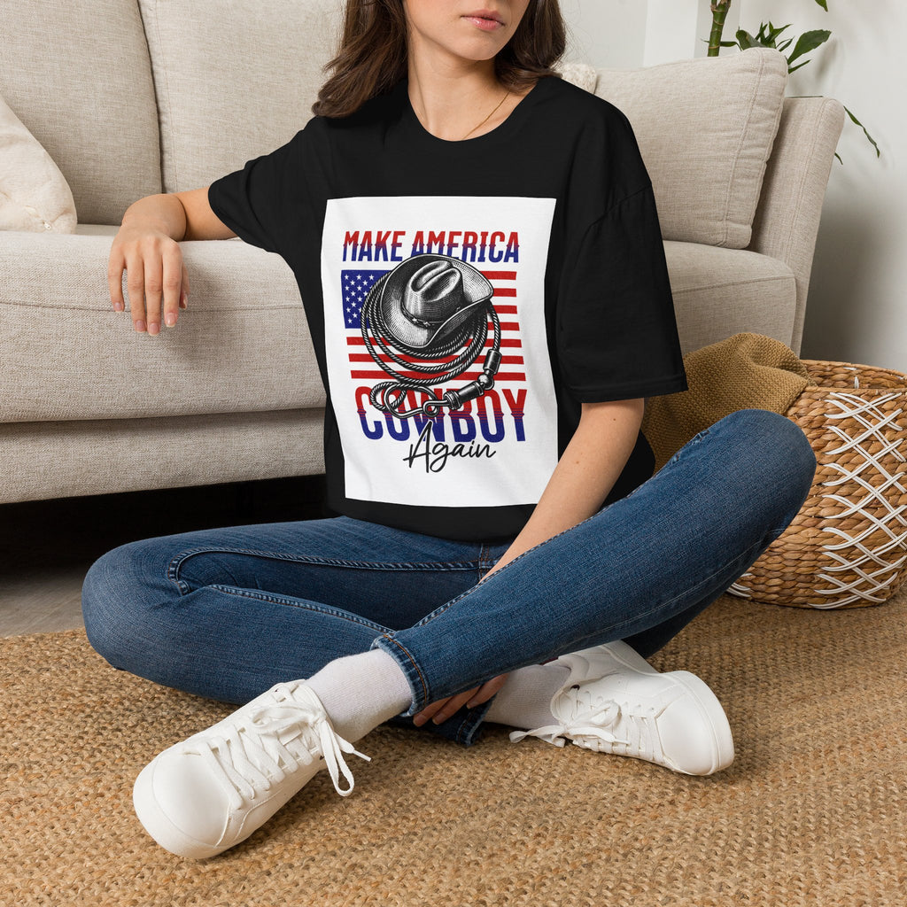 Make America Cowboy Again T-Shirt — Patriotic Western Flag Tee