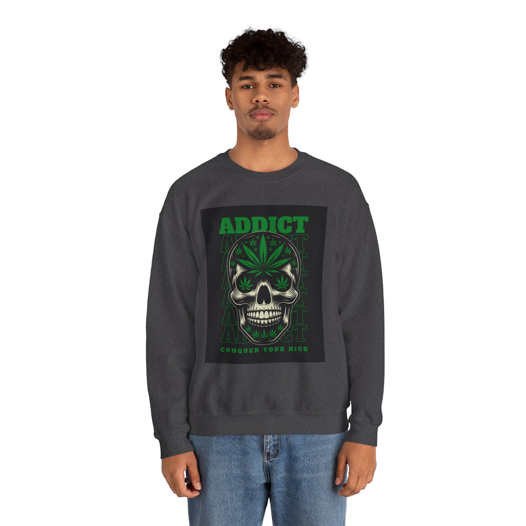 Skull & Cannabis 'Addict' Crewneck Sweatshirt — Conquer Your High Graphic Sweatshirt