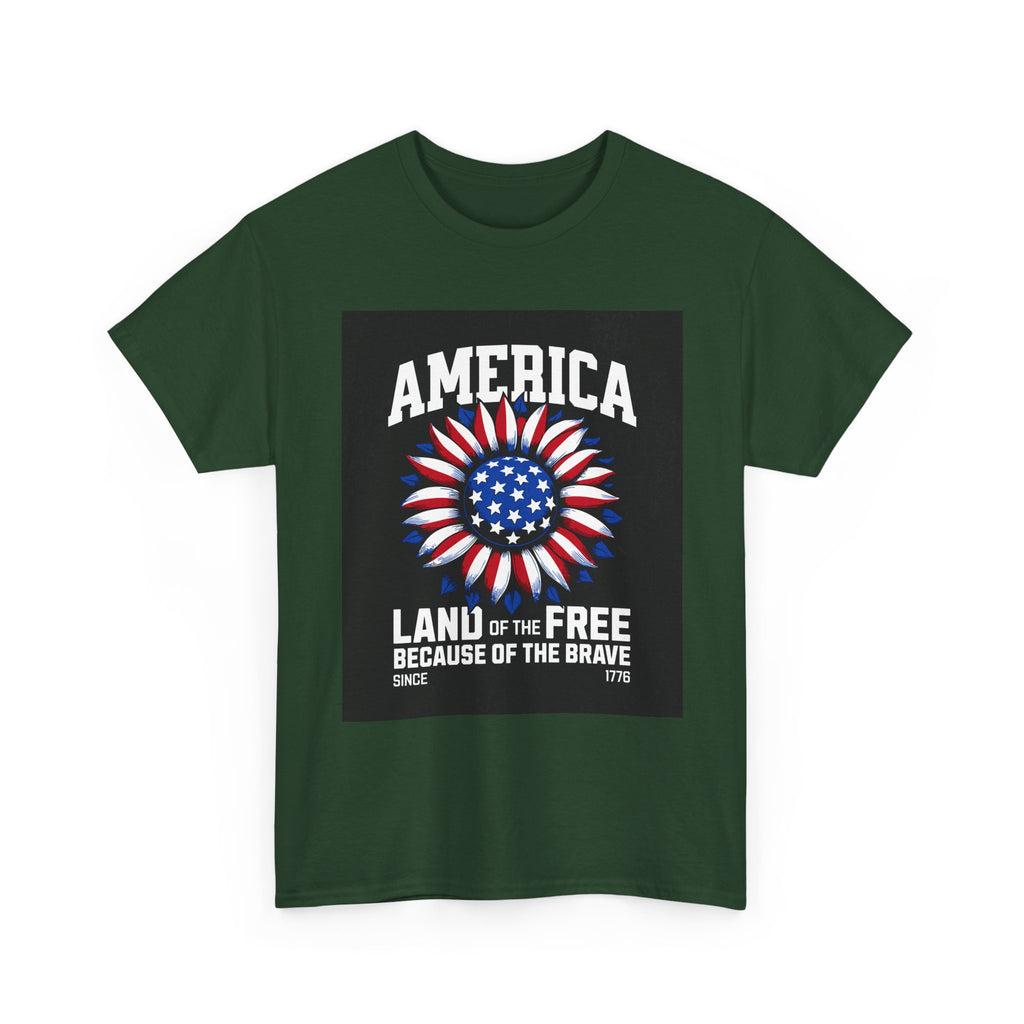 Patriotic America Tee — "Land of the Free Because of the Brave" Cotton T-Shirt