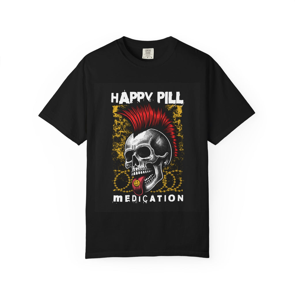 Happy Pill Punk Skull T-Shirt — 'Happy Pill Medication' Graphic Tee