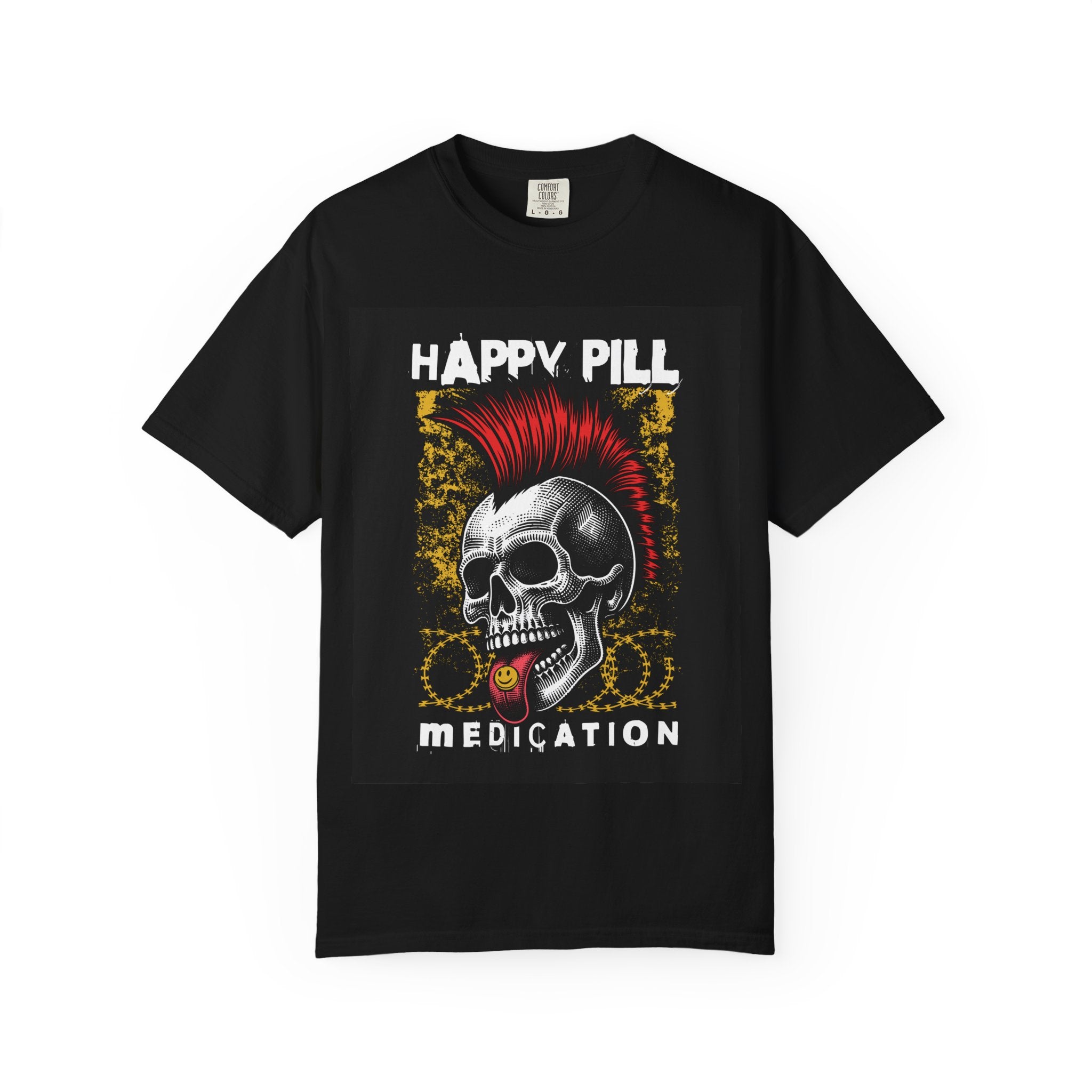 Happy Pill Punk Skull T-Shirt — 'Happy Pill Medication' Graphic Tee