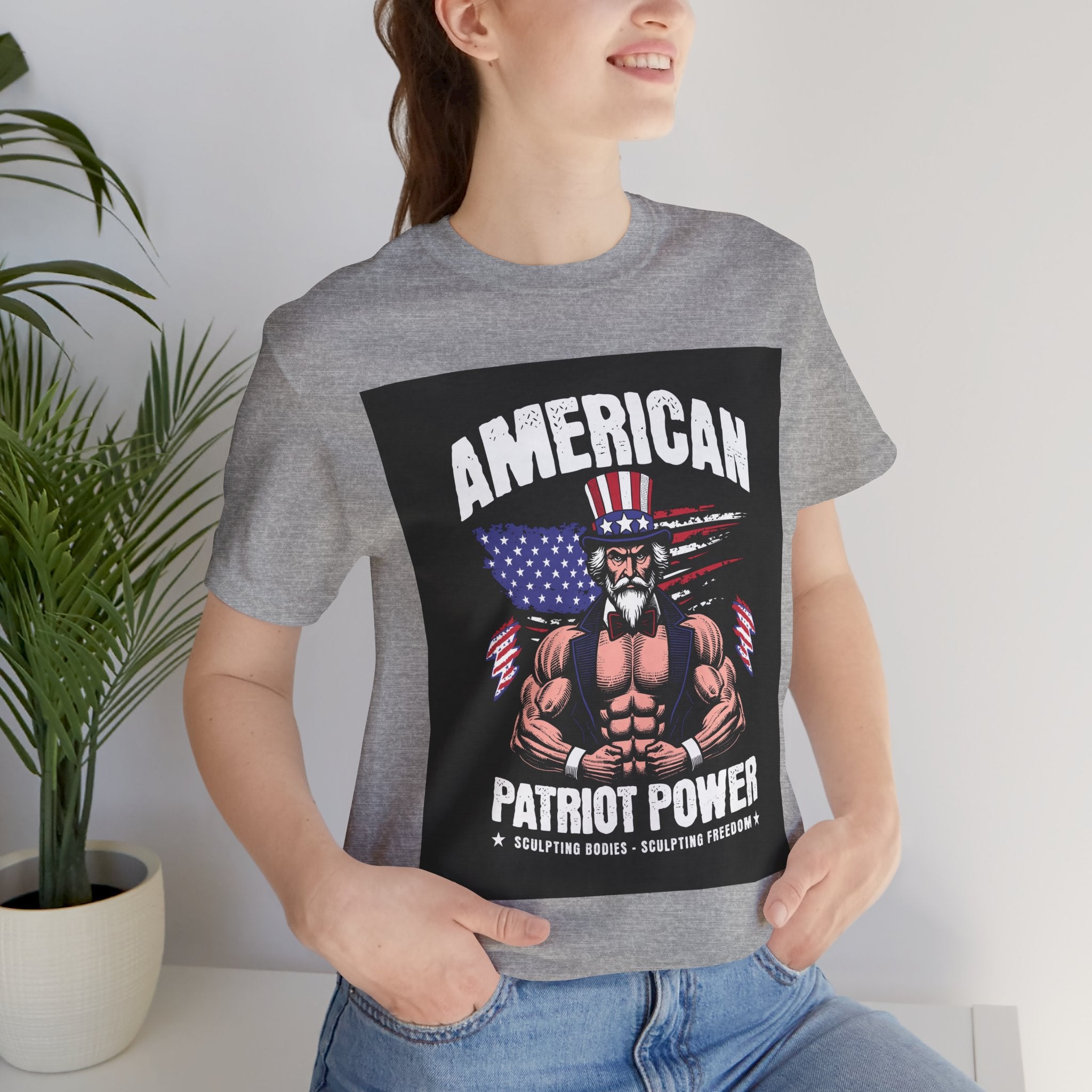Patriot Power T-Shirt — American Flag Uncle Sam Muscle Graphic Tee