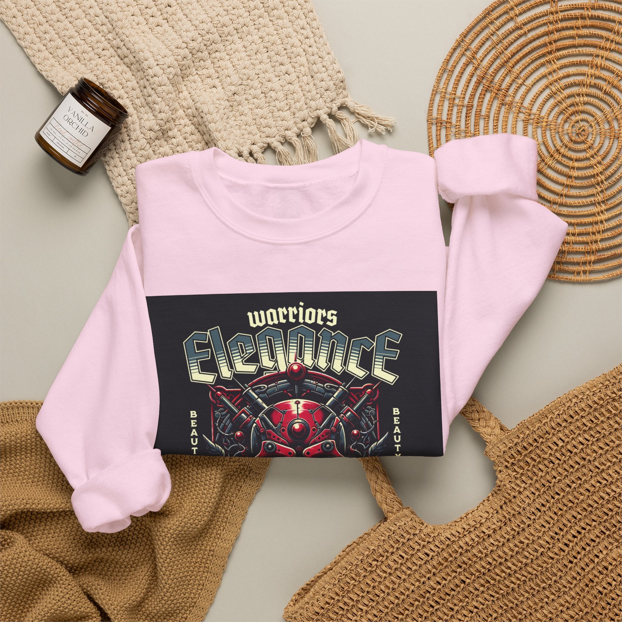 Crewneck Sweatshirt – "Warriors Electric" Skull & Roses Graphic
