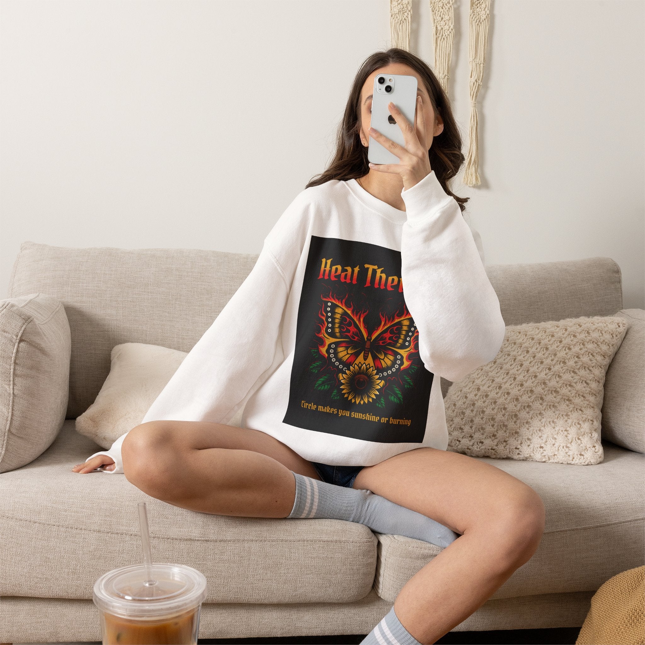 Heat Therapy Crewneck Sweatshirt — Butterfly Flame Graphic