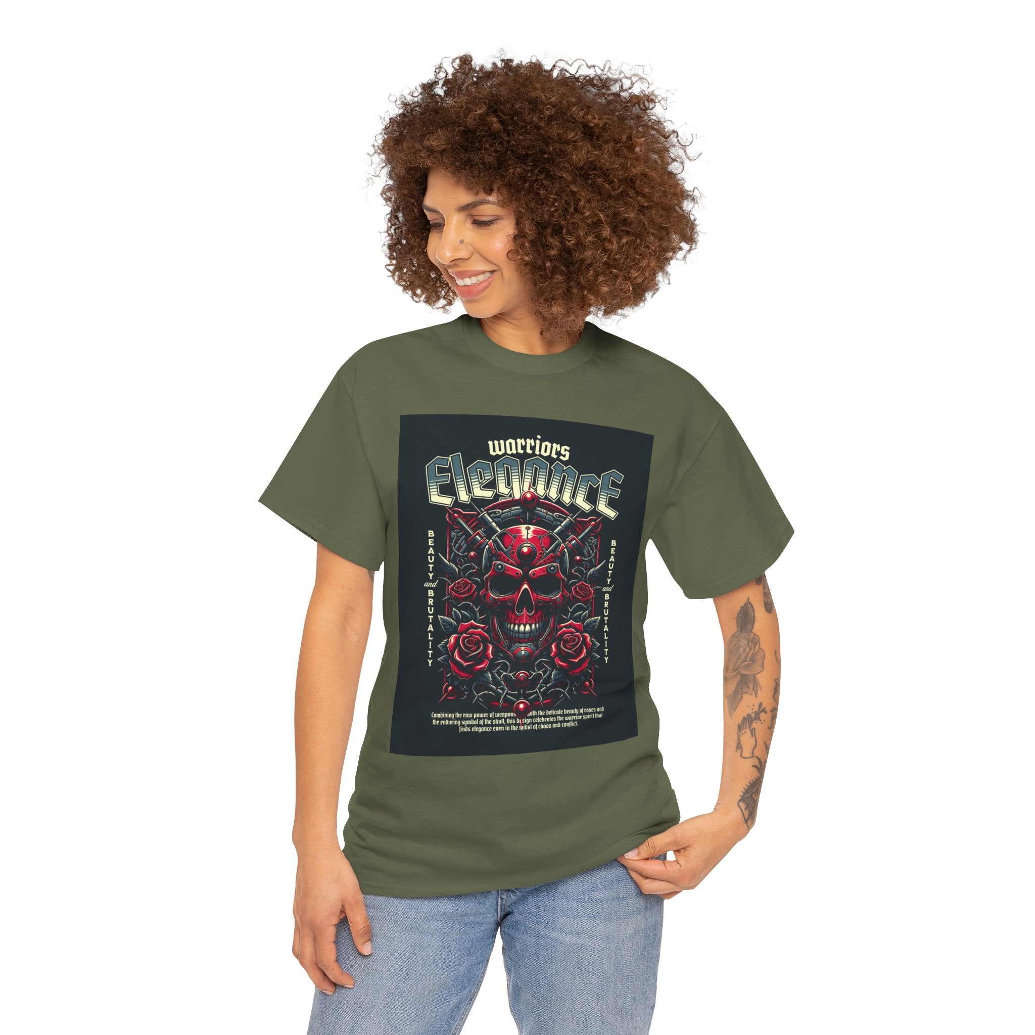 Warriors Electric Skull T‑Shirt — Red Skull & Roses Rock Graphic Tee