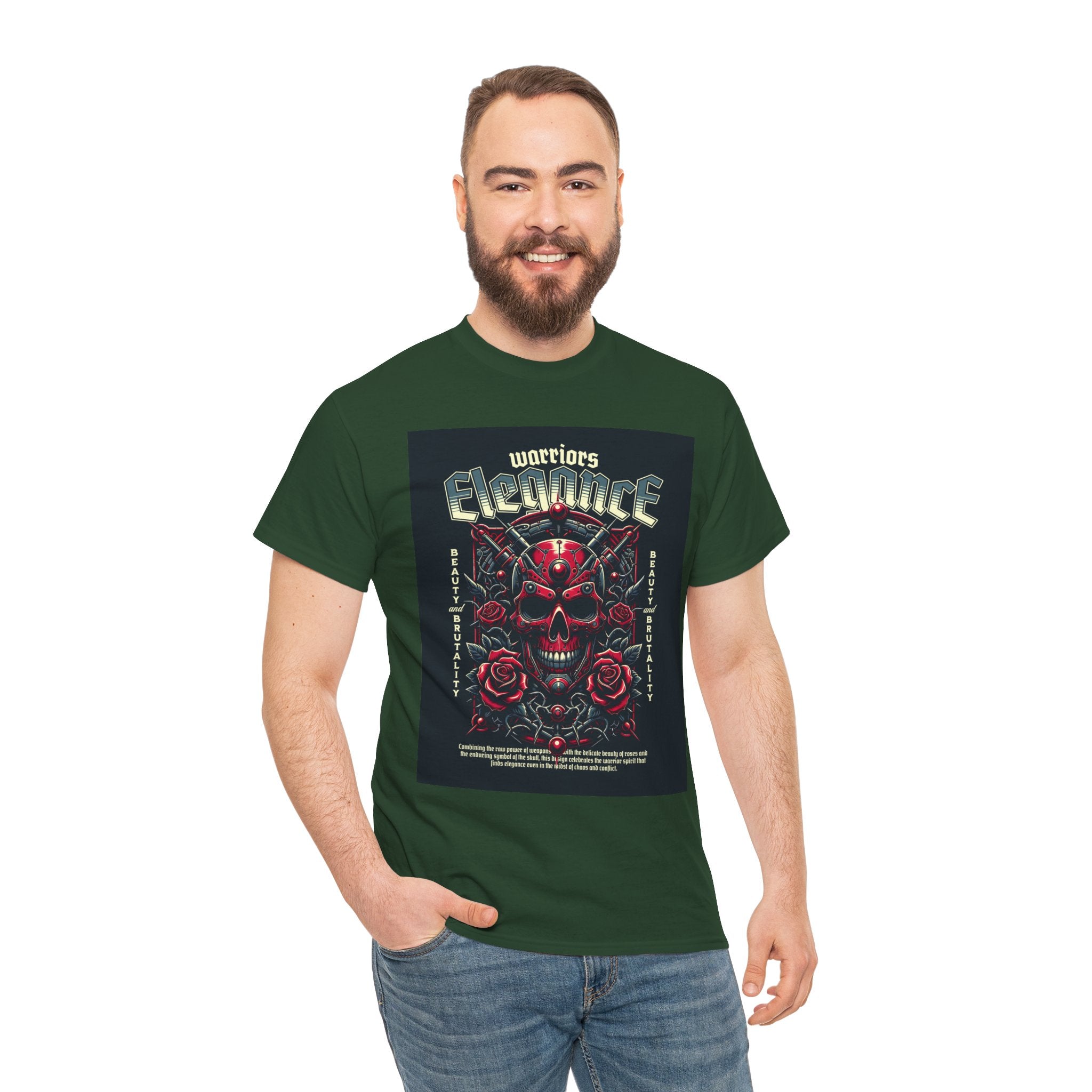 Warriors Electric Skull T‑Shirt — Red Skull & Roses Rock Graphic Tee