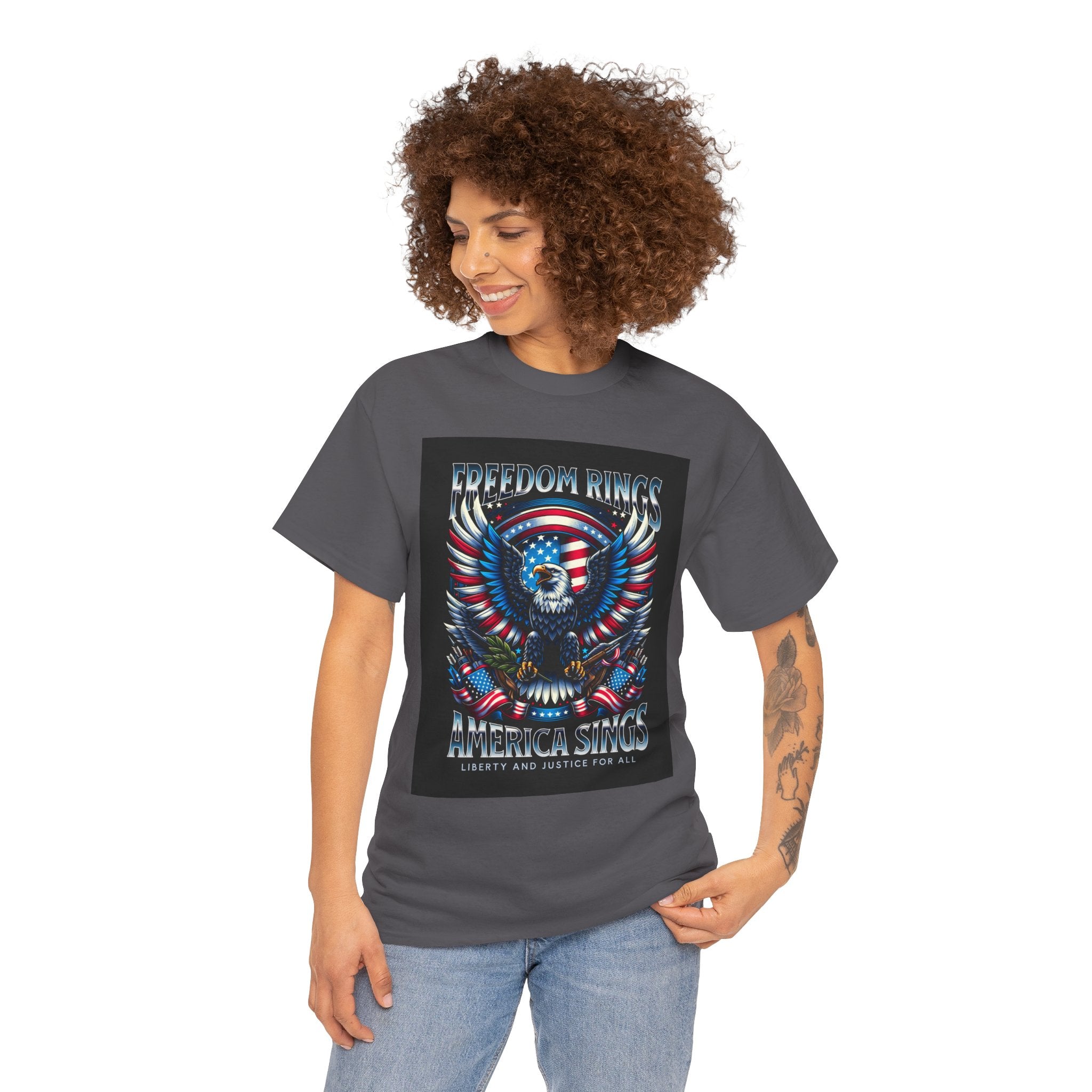 Eagle & American Flag Tee — "Freedom Rings, America Sings" Patriotic T-Shirt