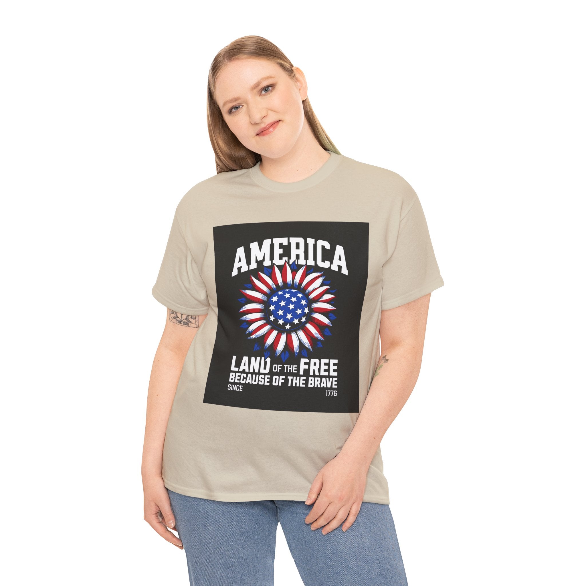 Patriotic America Tee — "Land of the Free Because of the Brave" Cotton T-Shirt
