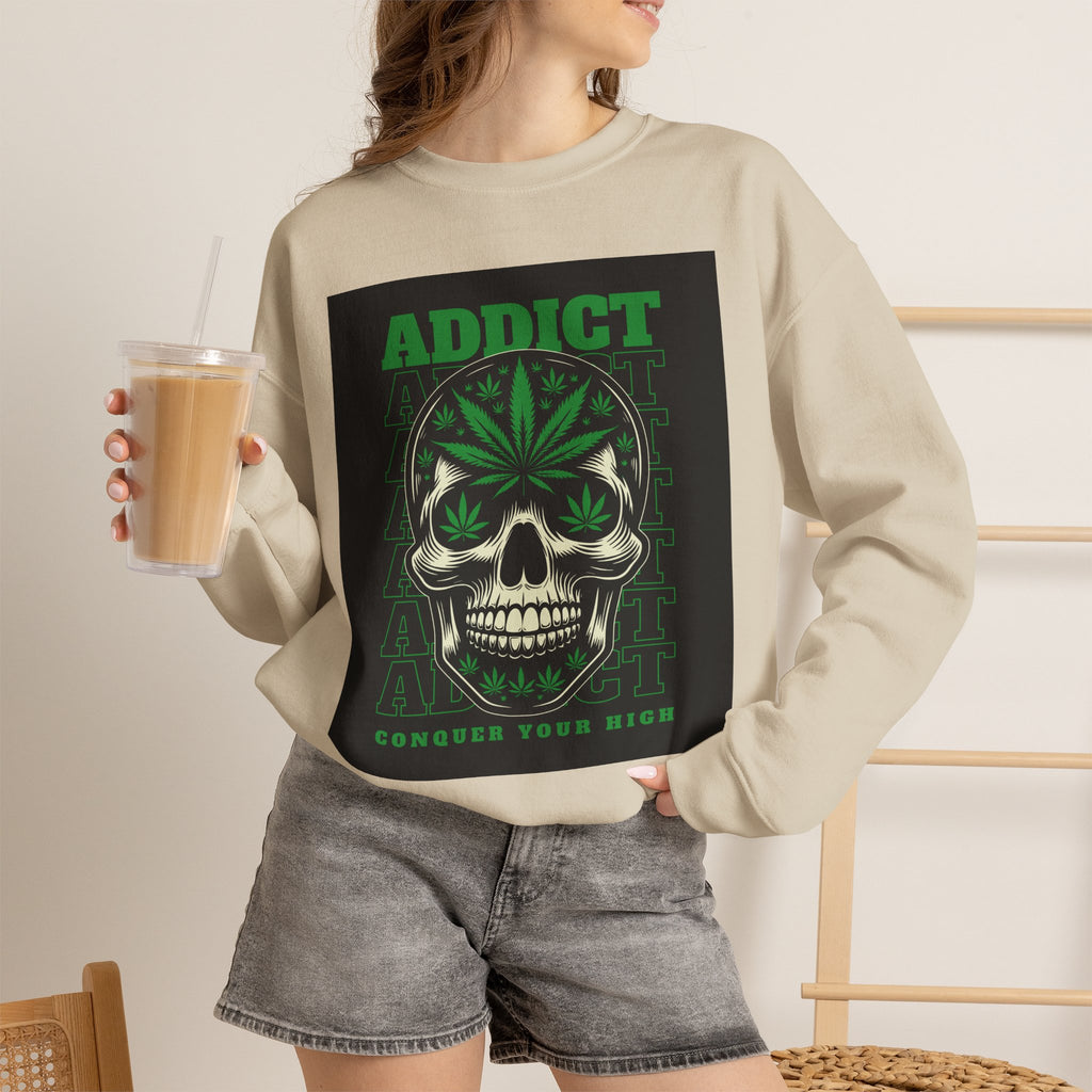Skull & Cannabis 'Addict' Crewneck Sweatshirt — Conquer Your High Graphic Sweatshirt
