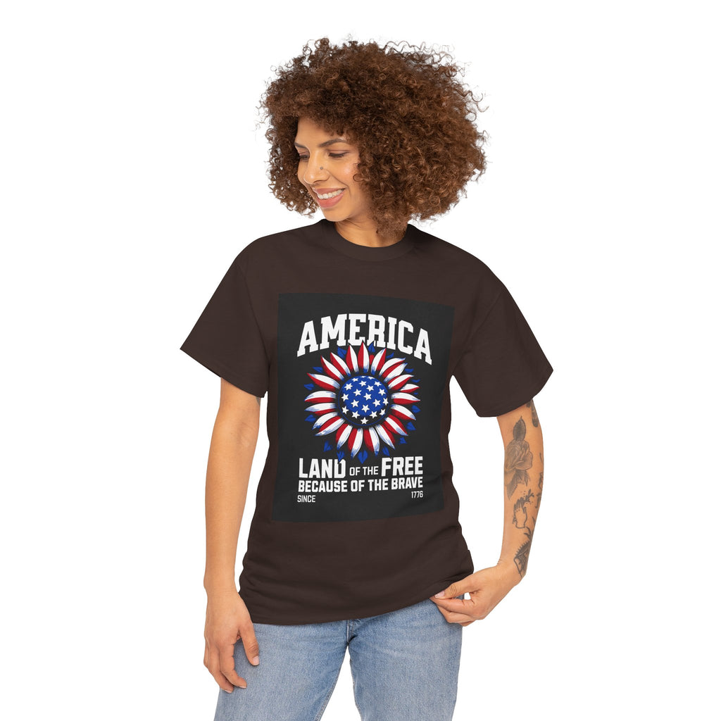 Patriotic America Tee — "Land of the Free Because of the Brave" Cotton T-Shirt