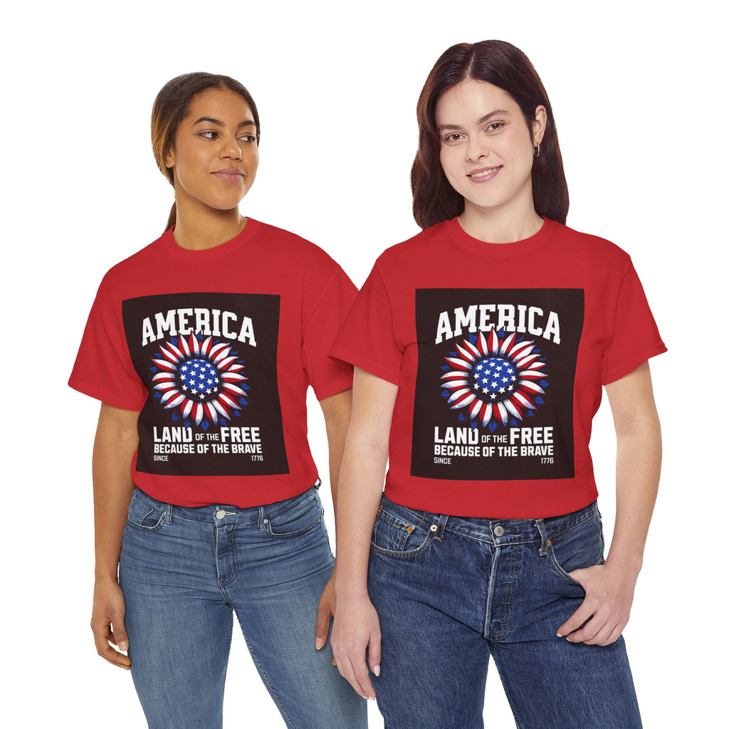 Patriotic America Tee — "Land of the Free Because of the Brave" Cotton T-Shirt