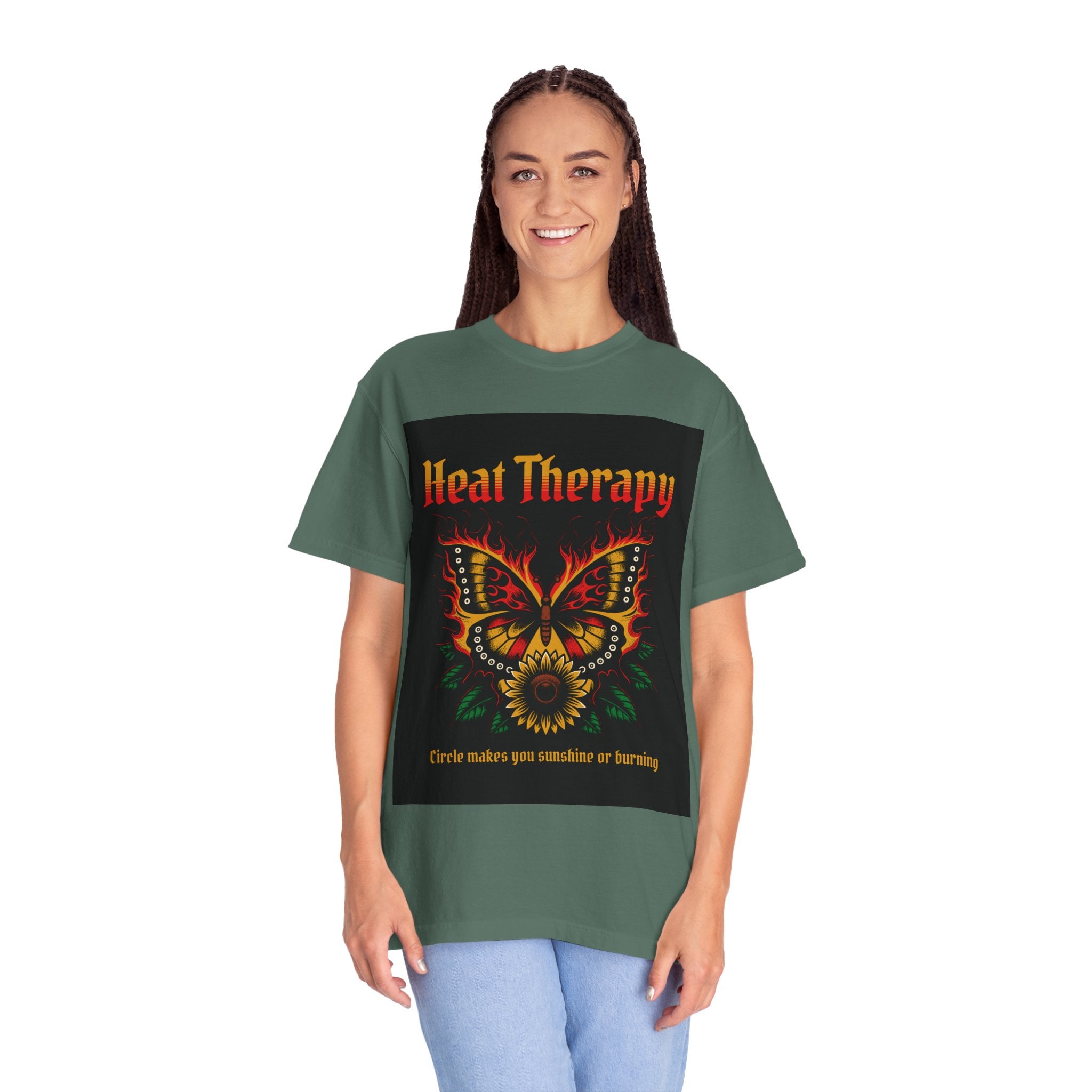 Heat Therapy Butterfly T-Shirt — Retro Floral Sunflower Design