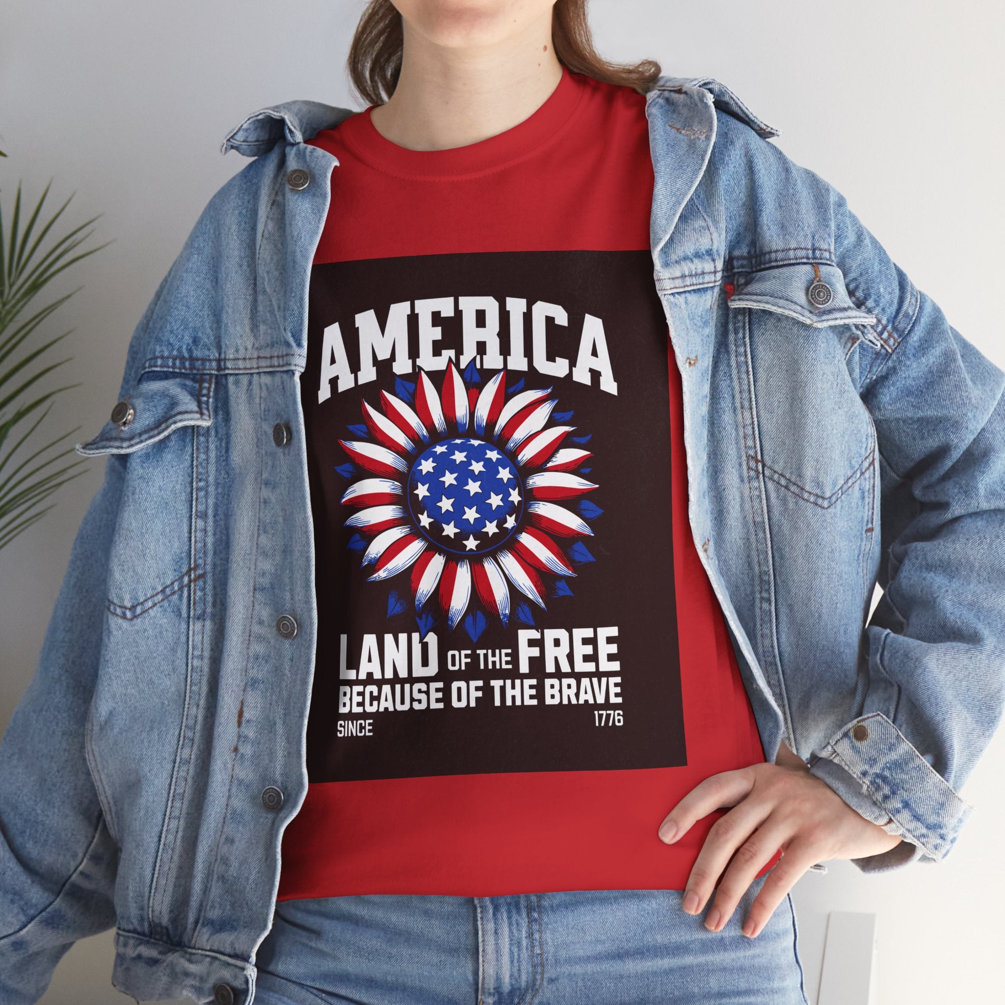 Patriotic America Tee — "Land of the Free Because of the Brave" Cotton T-Shirt